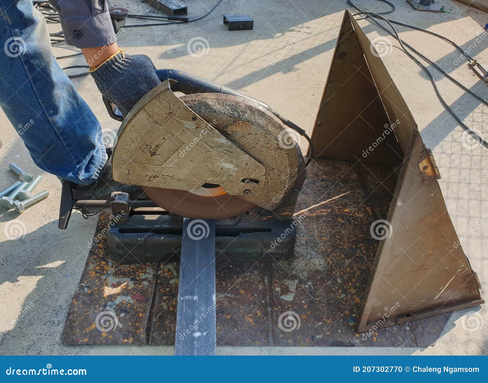 Technicians Use Fiber Cutters To Cut Steel Stock Photo Image Of