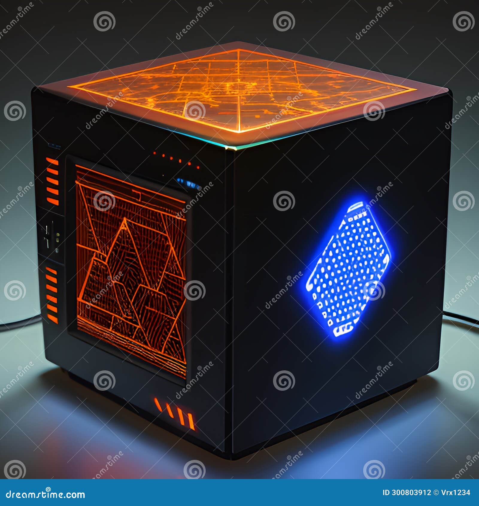 small glowing cube with circuit board pattern. ai generated image.