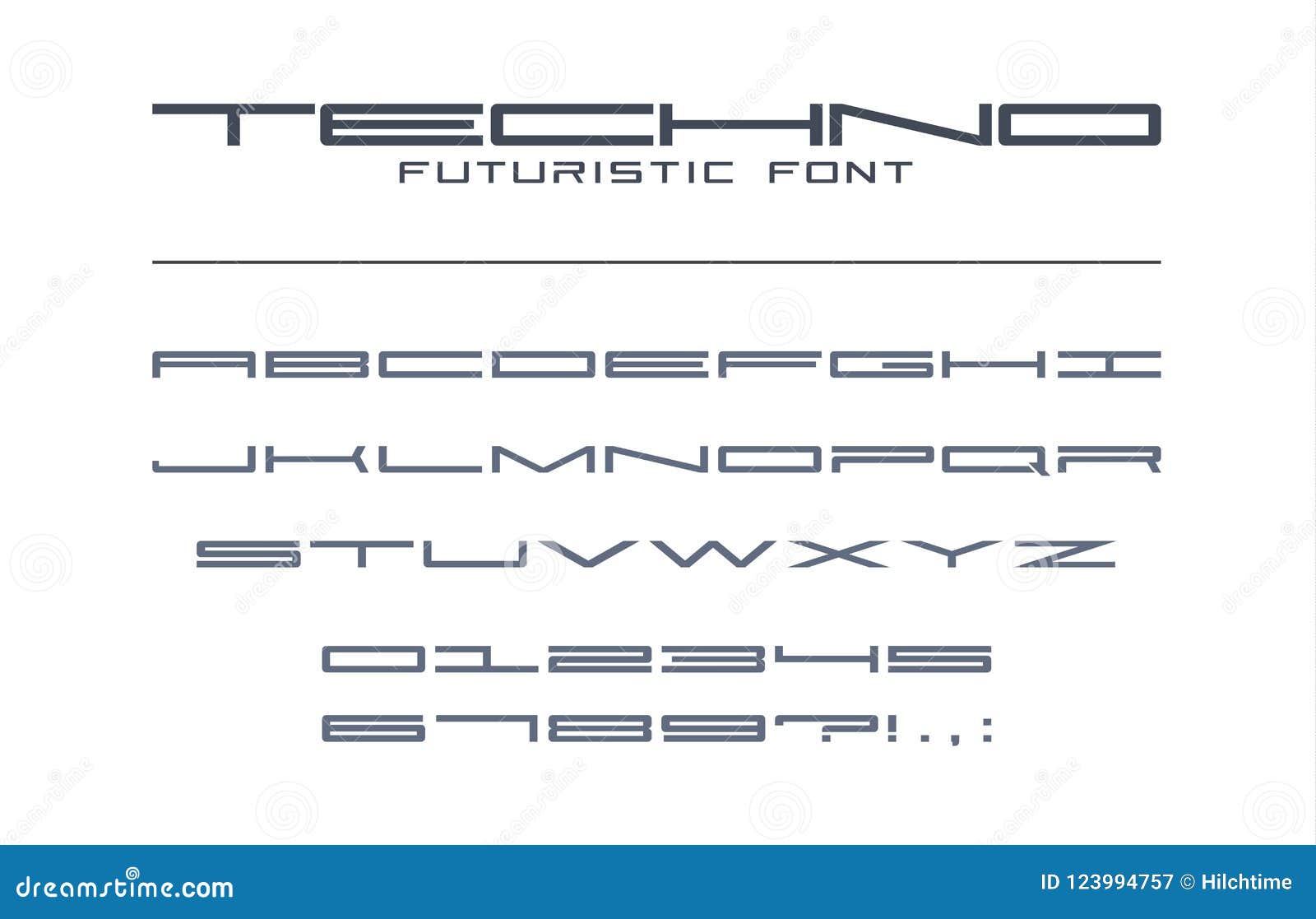 techno futuristic wide font. geometric, sport, future, digital technology alphabet. letters and numbers for military