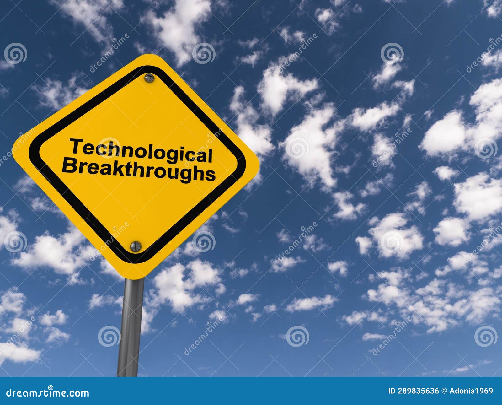 technological breakthroughs traffic sign on blue sky