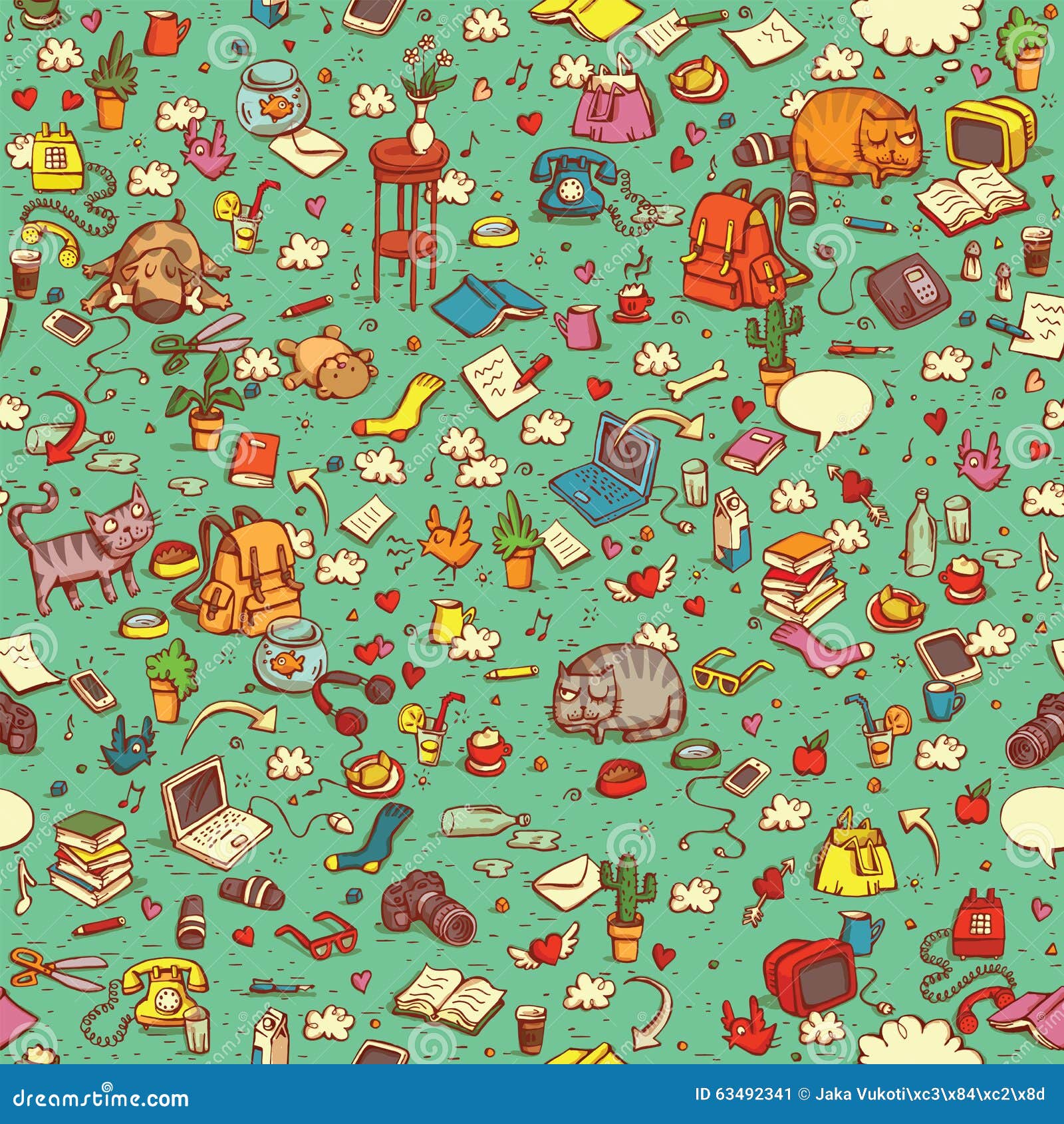 technological everyday objects seamless pattern in colors