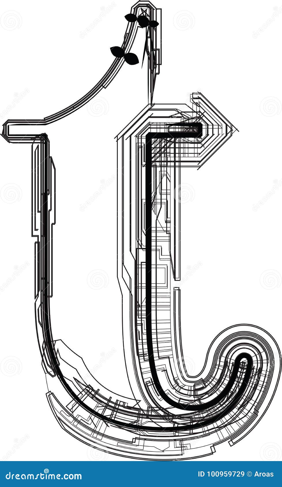 Technological Font. LETTER T Stock Vector - Illustration of draw ...