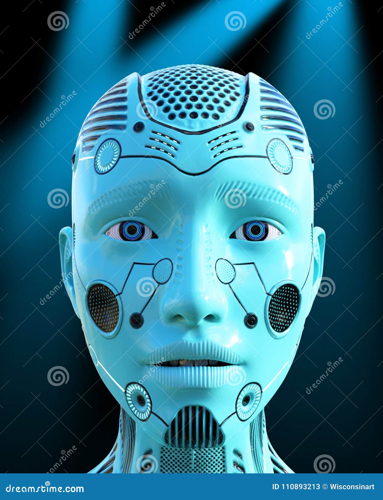 Technologie, Frauen-Roboter-Kopf, Maschine Stock Abbildung von schaltungen, maschine: 110893213