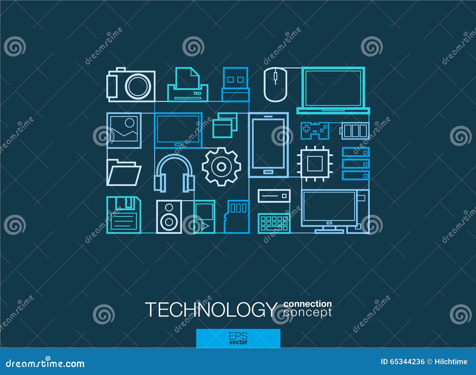 Technology Abstract Background, Integrated Thin Line Symbols. Stock