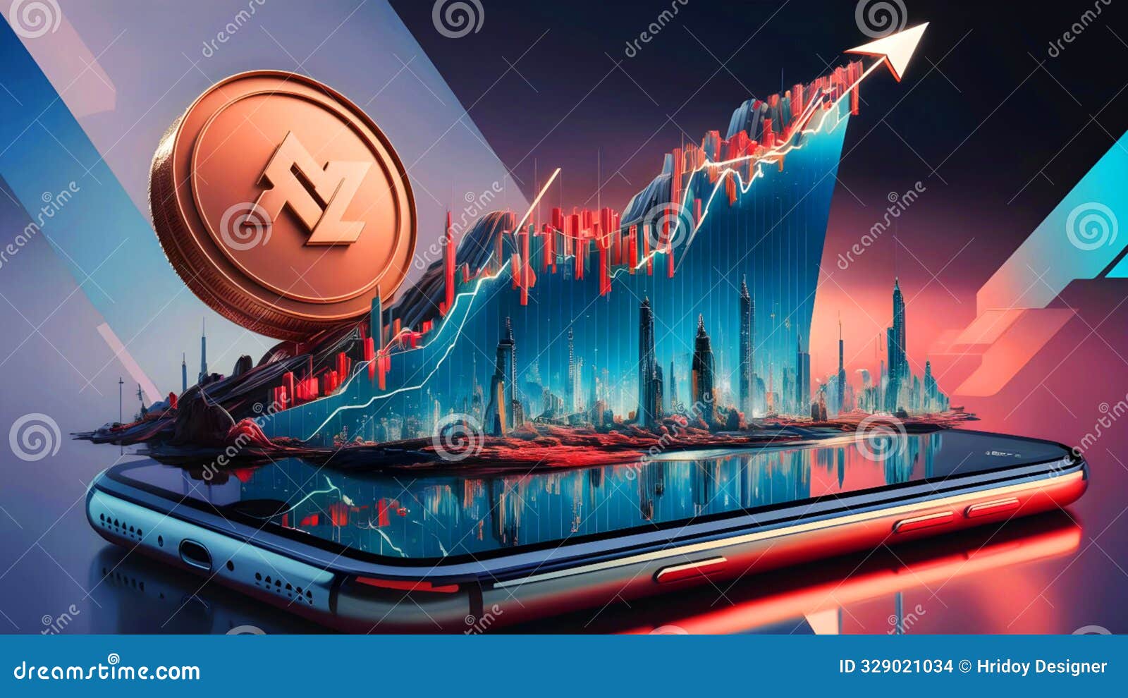 technology business graph up futuristic cryptocurrency trading platform displayed on an iphone screen