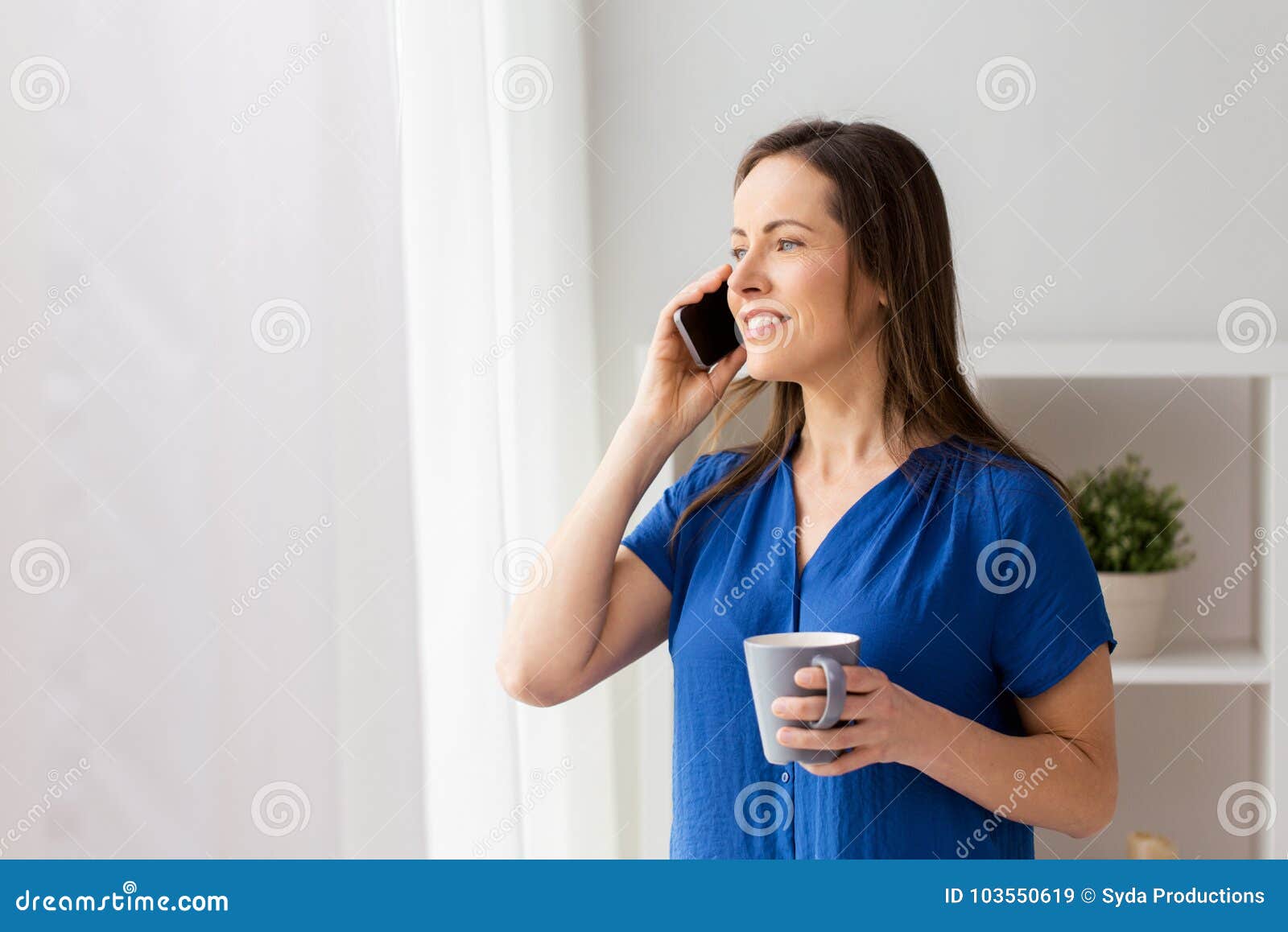 Woman Calling on Smartphone at Office or Home Stock Image - Image of