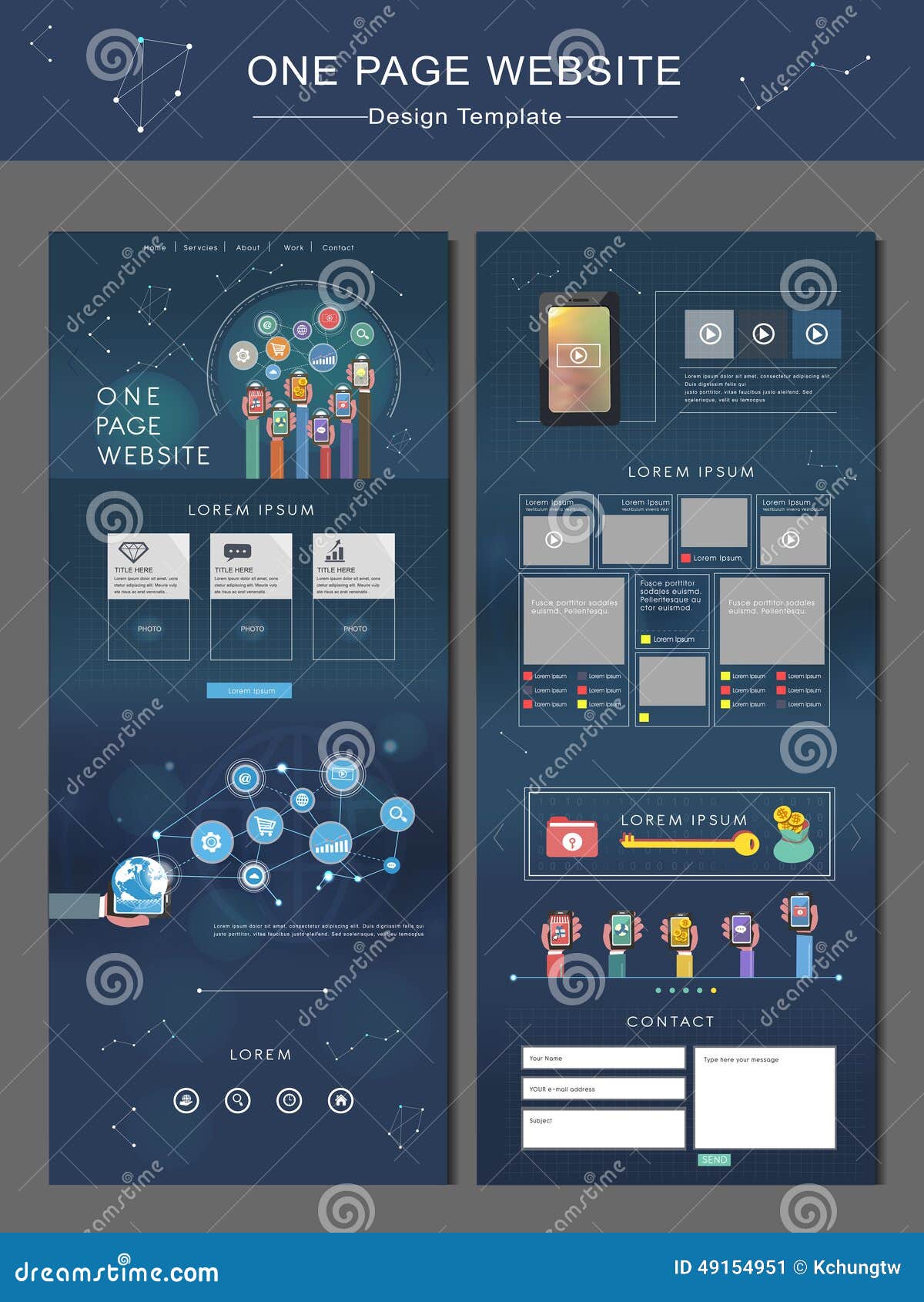 Technology Style One Page Website Design Cartoon Vector ...