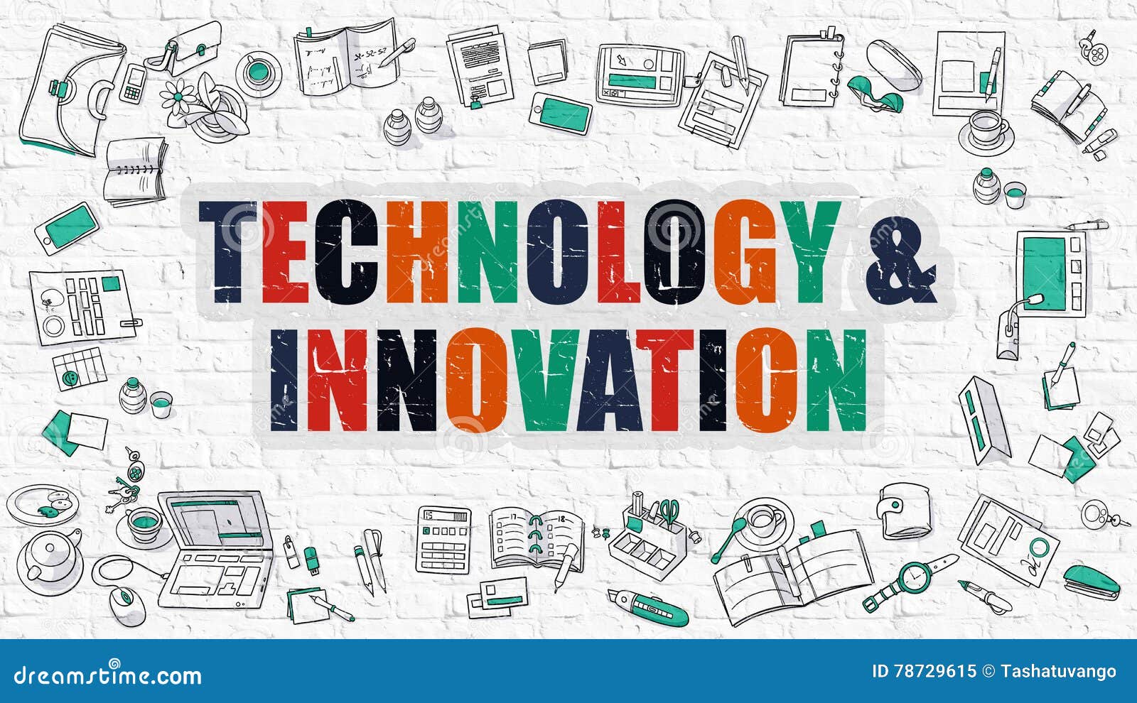 Technology And Innovation On White Brick Wall Stock Illustration