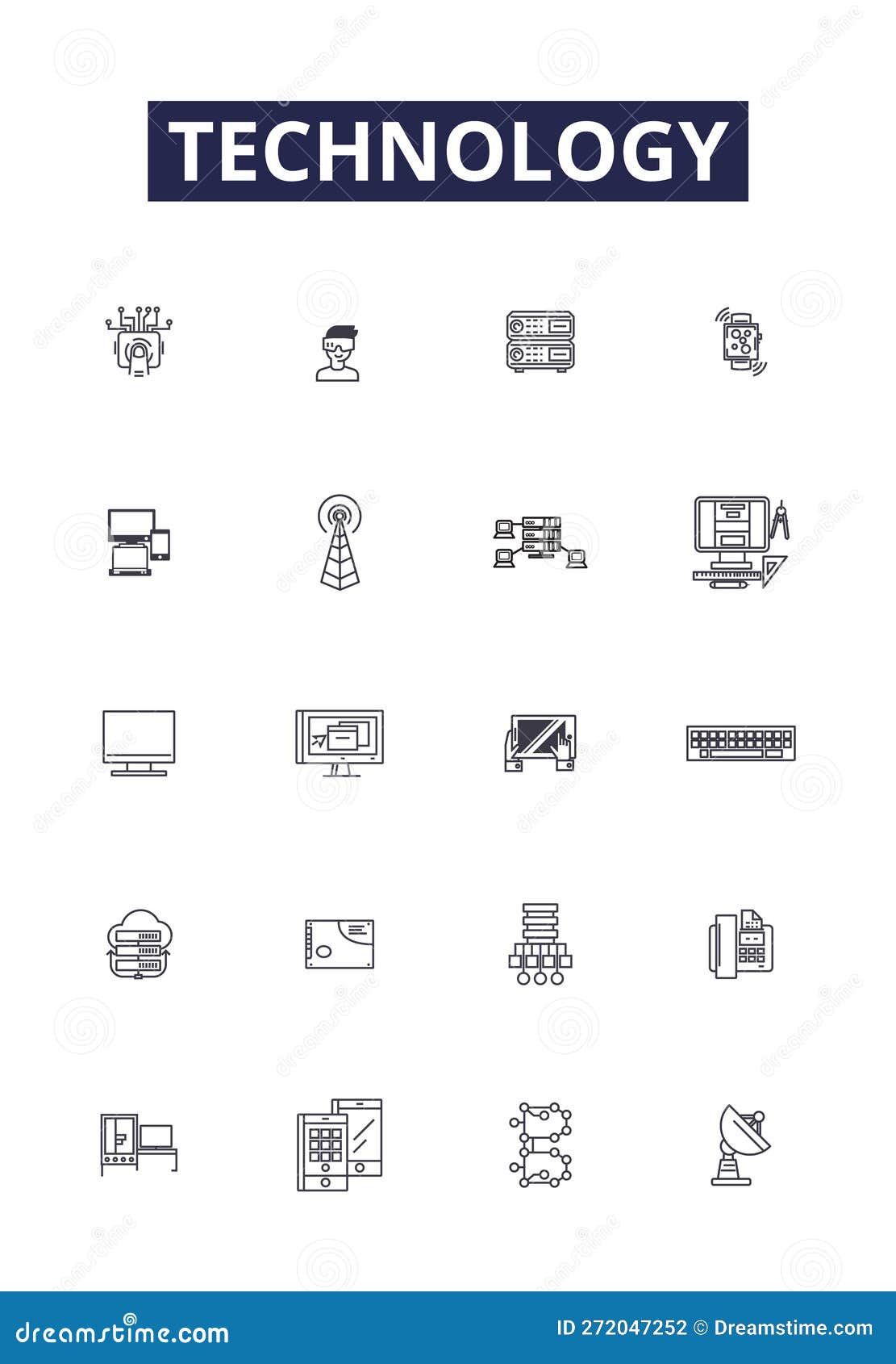 Technology Line Vector Icons and Signs. Digital, Business, Teamwork