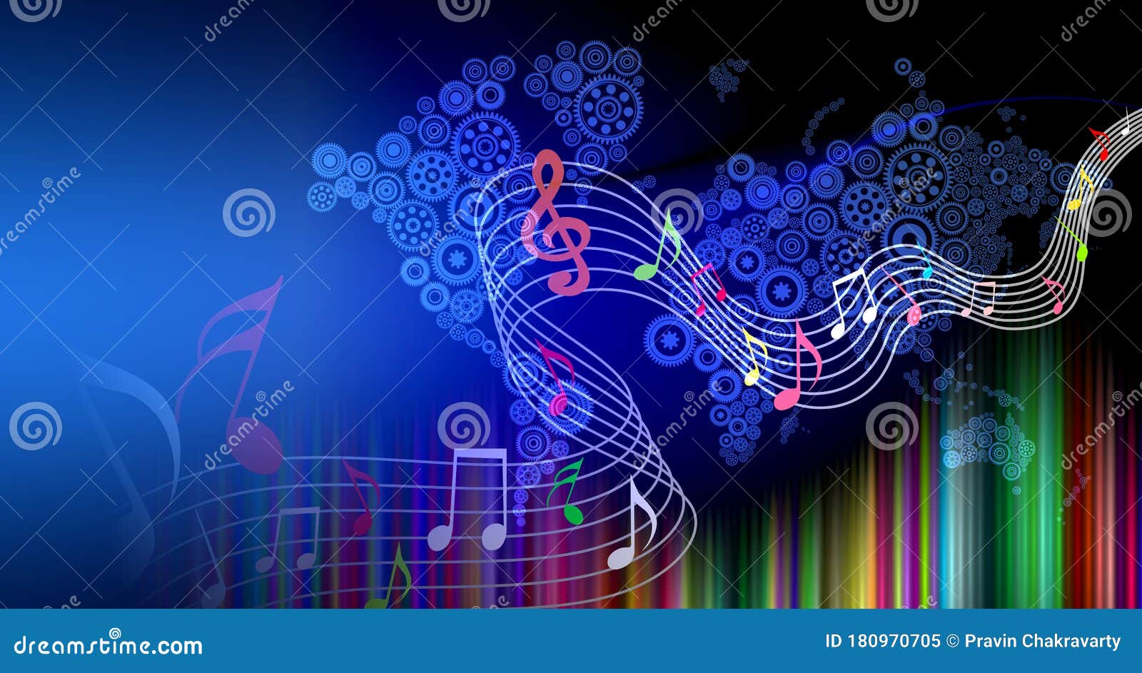 Technology Music Background with World`s Cogs Business Background