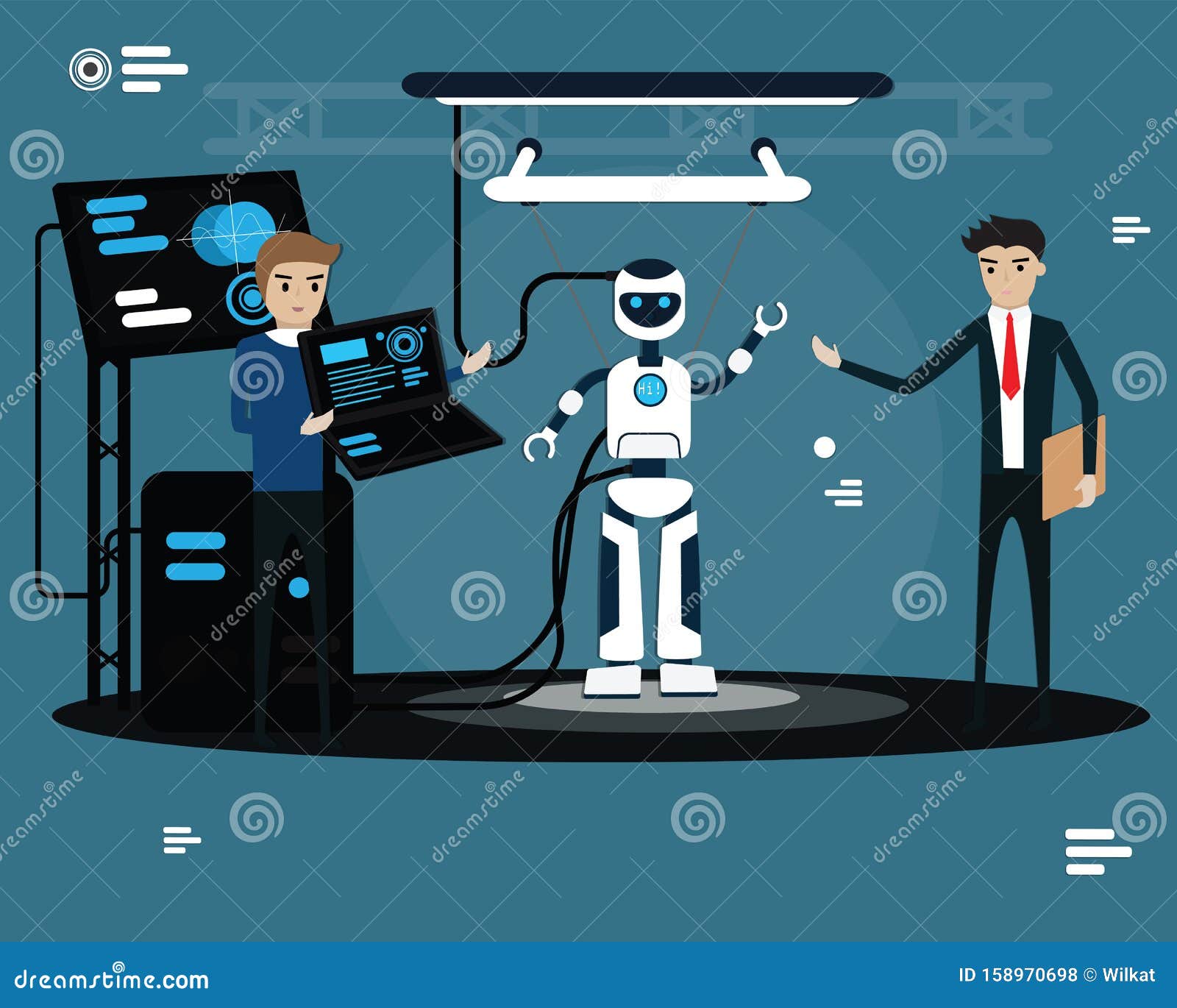Technology Robotic Concept,Programmer is Loading Data To Robot, Process