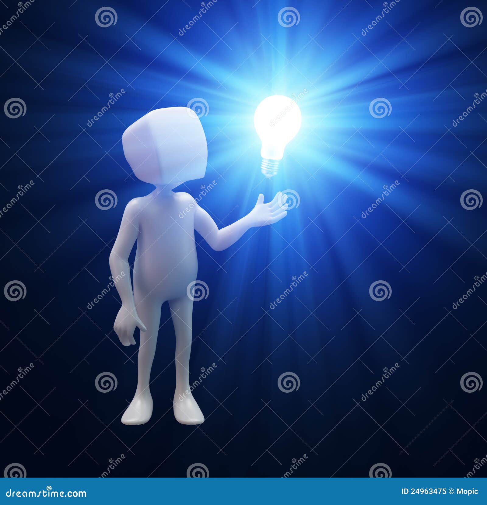 3D character Techy with a light bulb