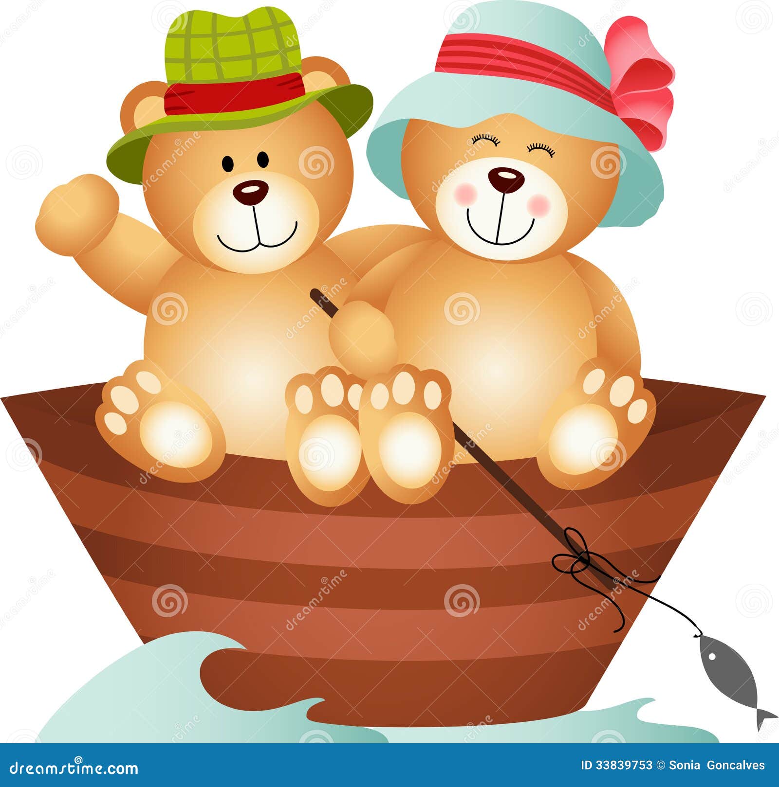 Teddy Bear Couple Auf Einem Boot Vektor Abbildung Illustration von