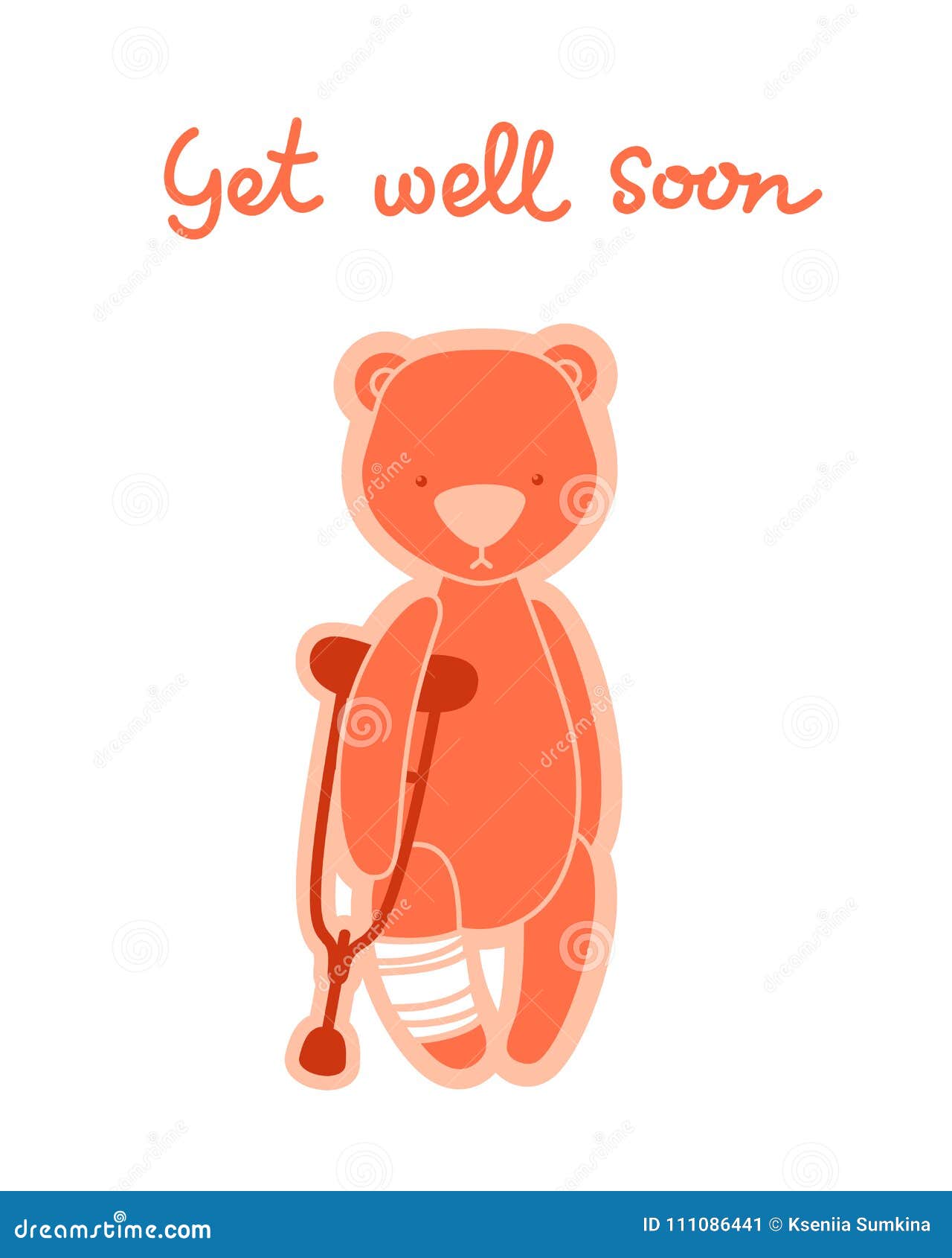 Get Well Soon - Watercolour Teddy Bear and Heart Greeting Card