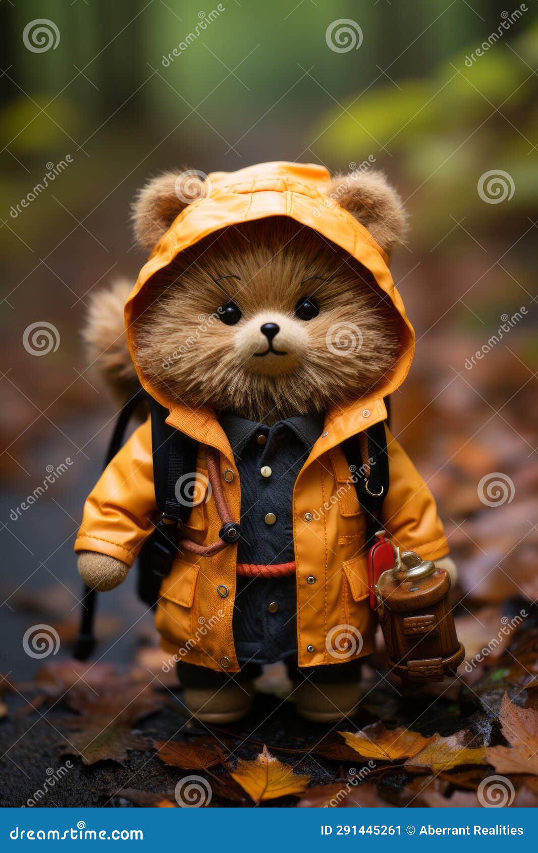 A Teddy Bear Dressed in an Orange Raincoat Stock Illustration