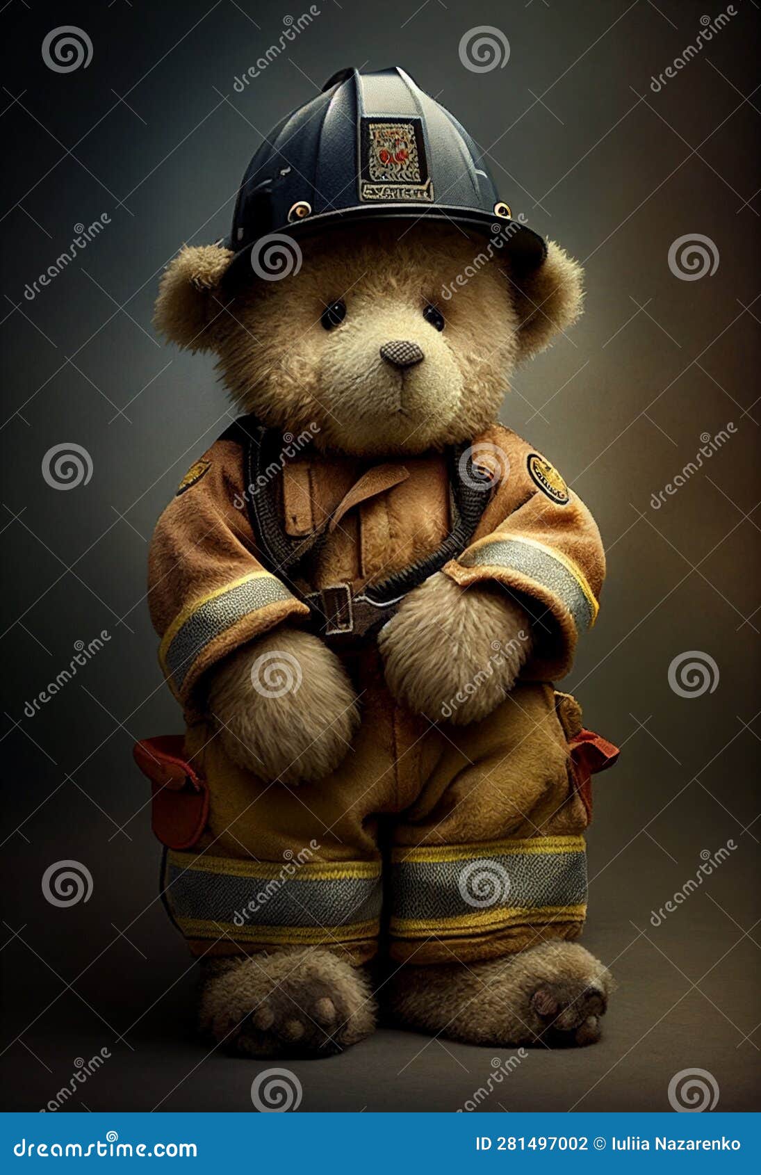 Teddy Bear in Firefighter Uniform. AI Generated Stock Illustration