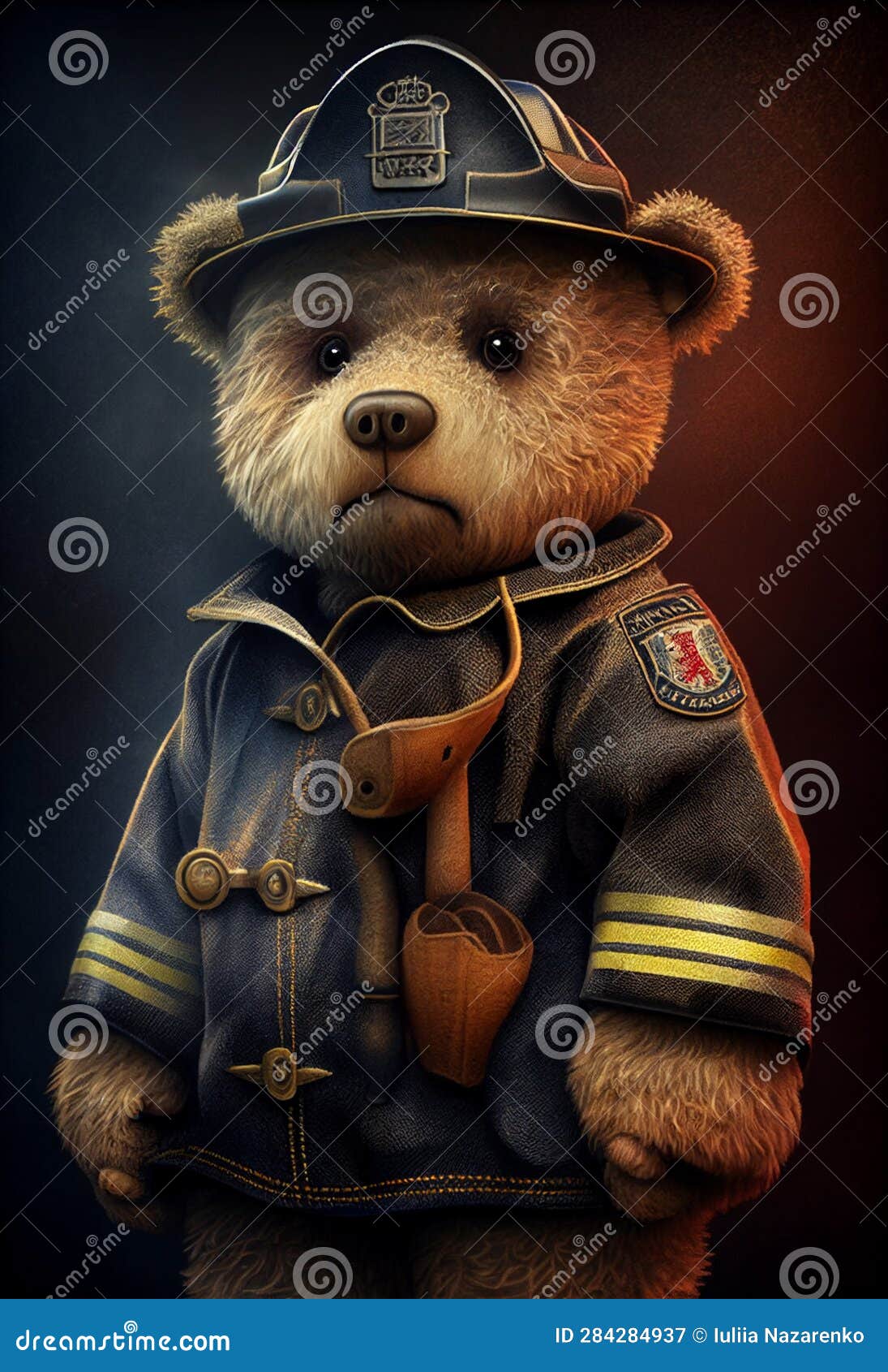 Teddy Bear in Firefighter Uniform. AI Generated Stock Illustration