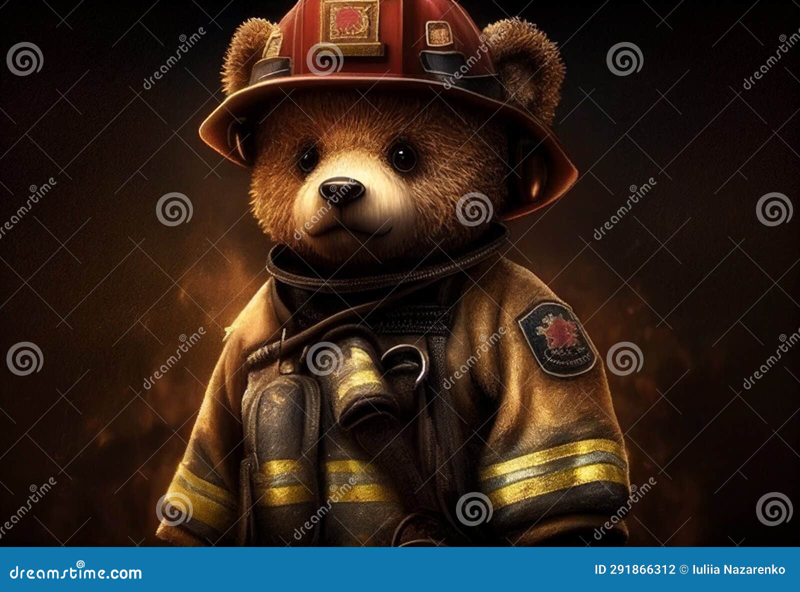 Teddy Bear in Firefighter Uniform. AI Generated Stock Photo Image of