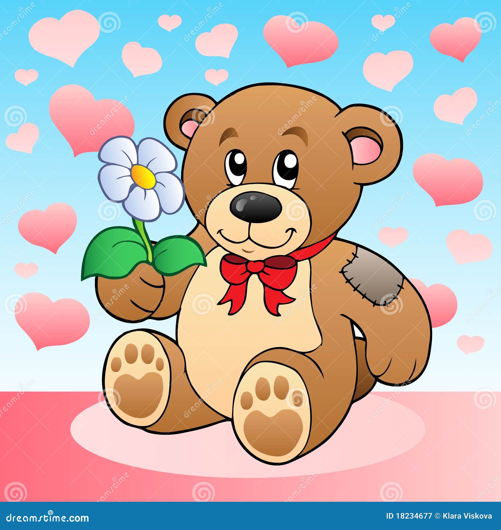 Teddy Bear with Flower and Hearts Stock Vector - Illustration of