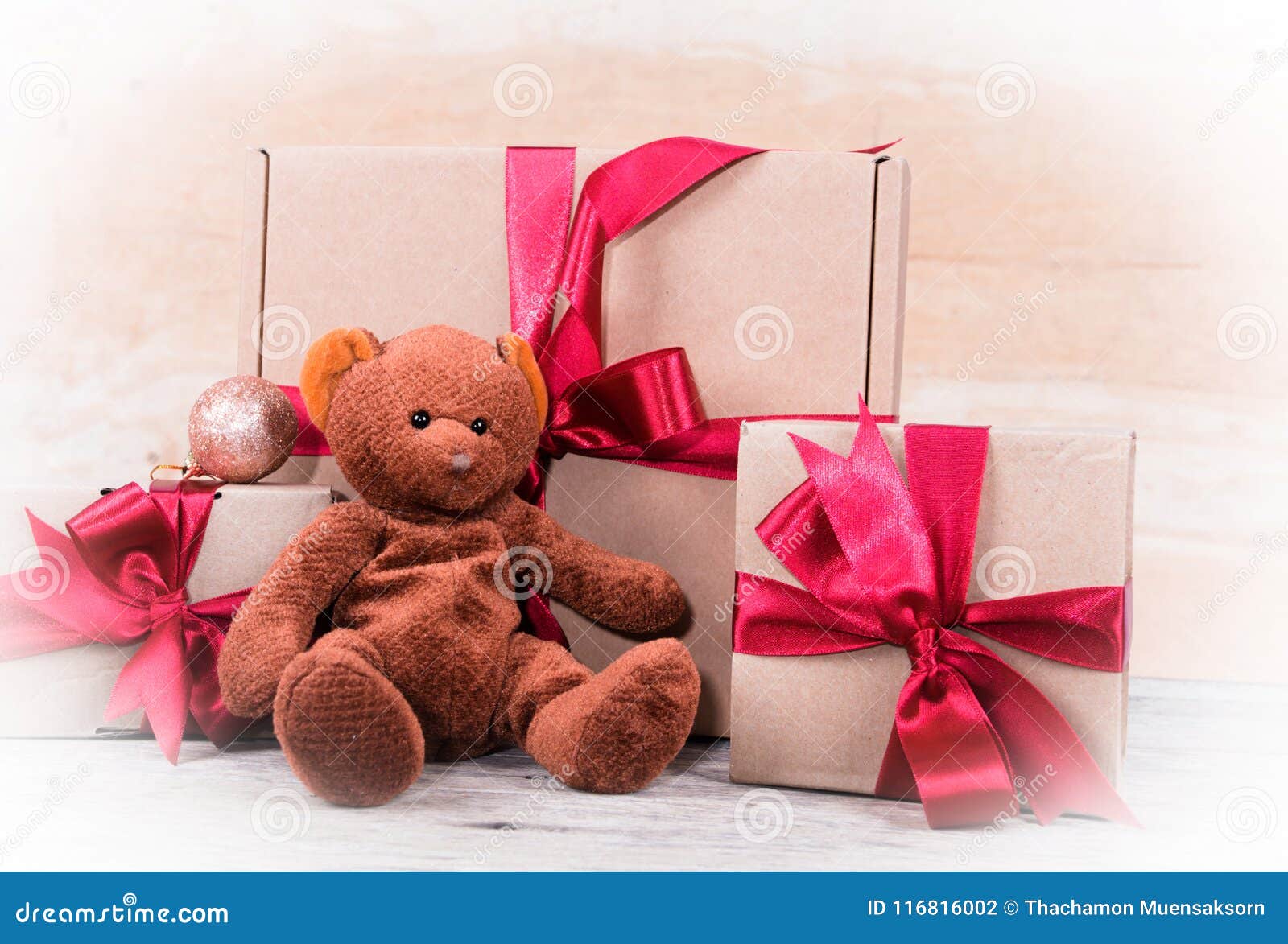 Teddy bear and gift box stock photo. Image of celebration 116816002