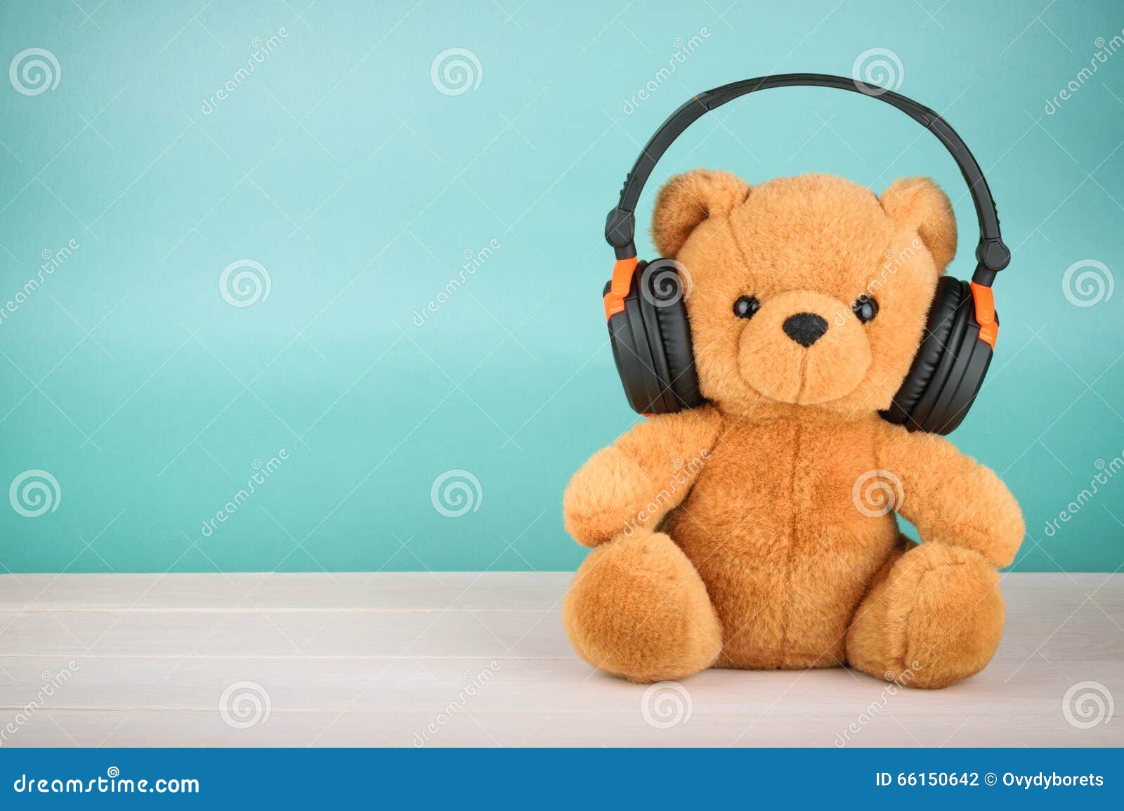 Teddy Bear with Headphones with Copy Space Stock Photo Image of