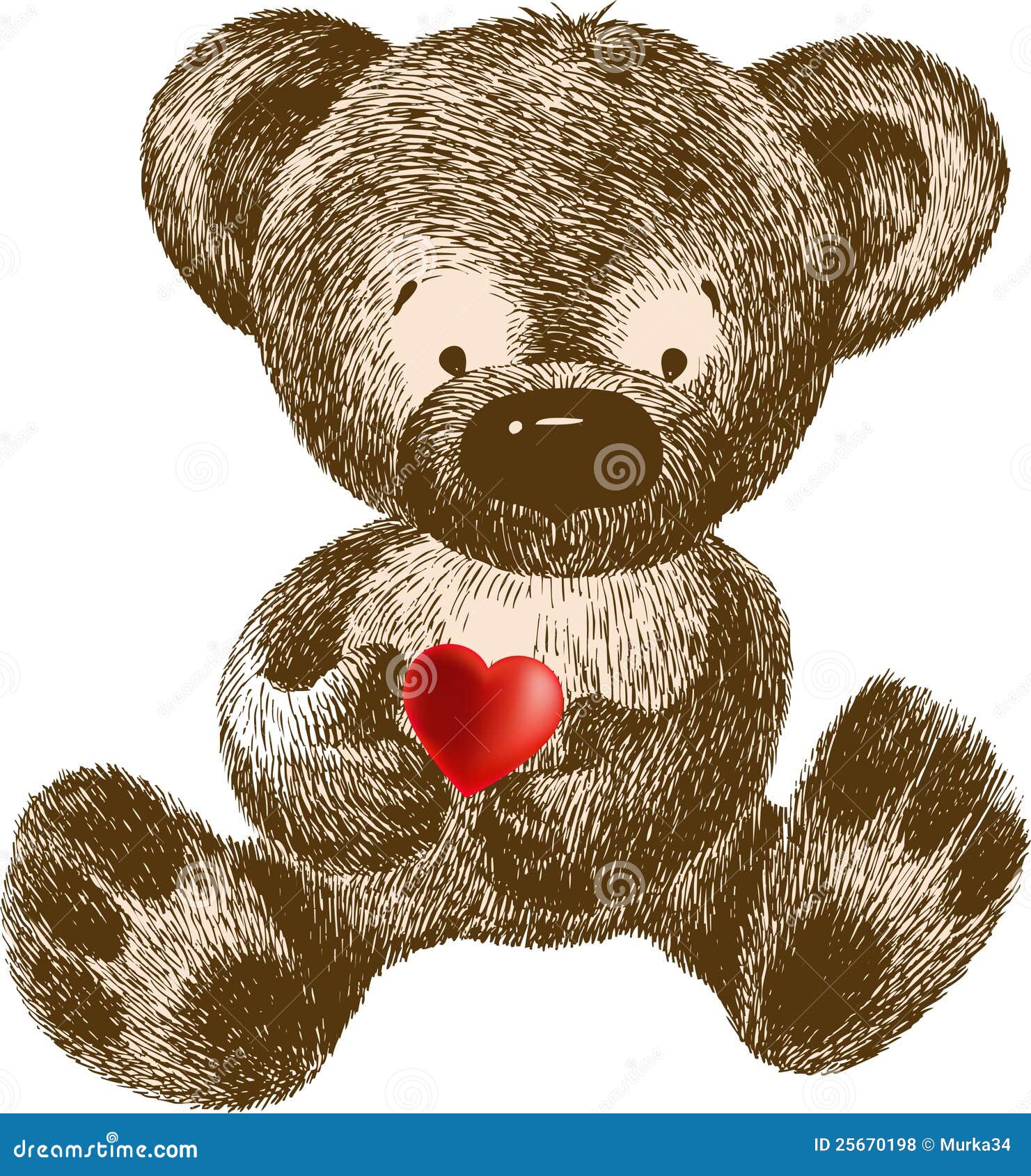 Teddy Bear with Heart, Handdrawing. Vector Illust Stock Vector