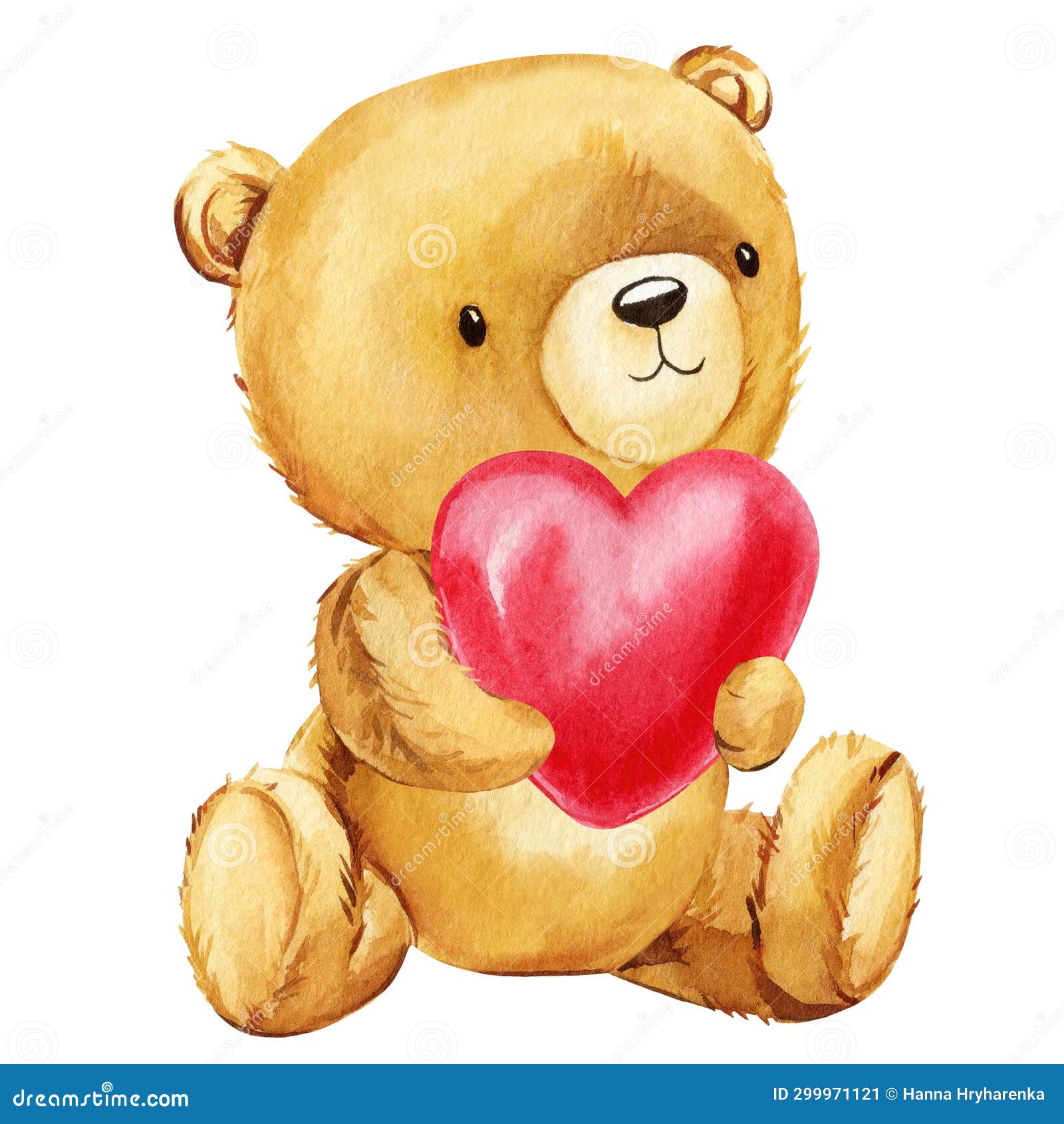 Teddy Bear with Heart. Hand Painted Watercolor Illustration Isolated ...