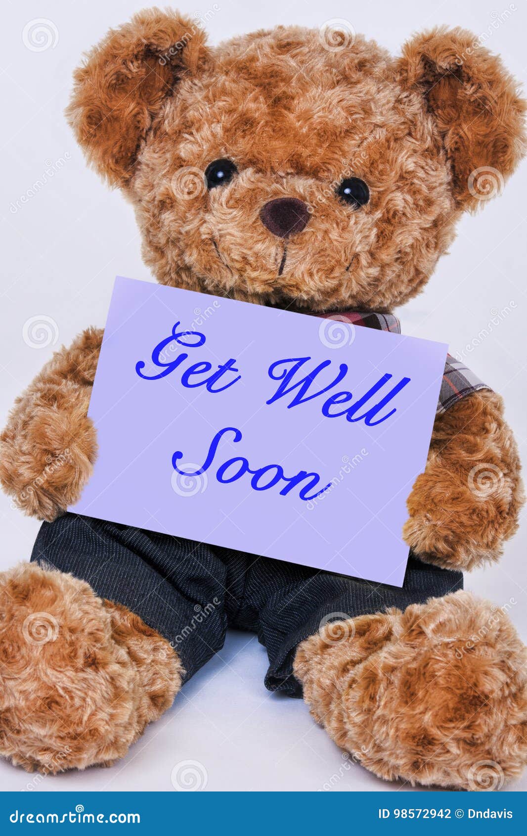 Get Well Soon Card With Teddy Bear. Vector Illustrated Card