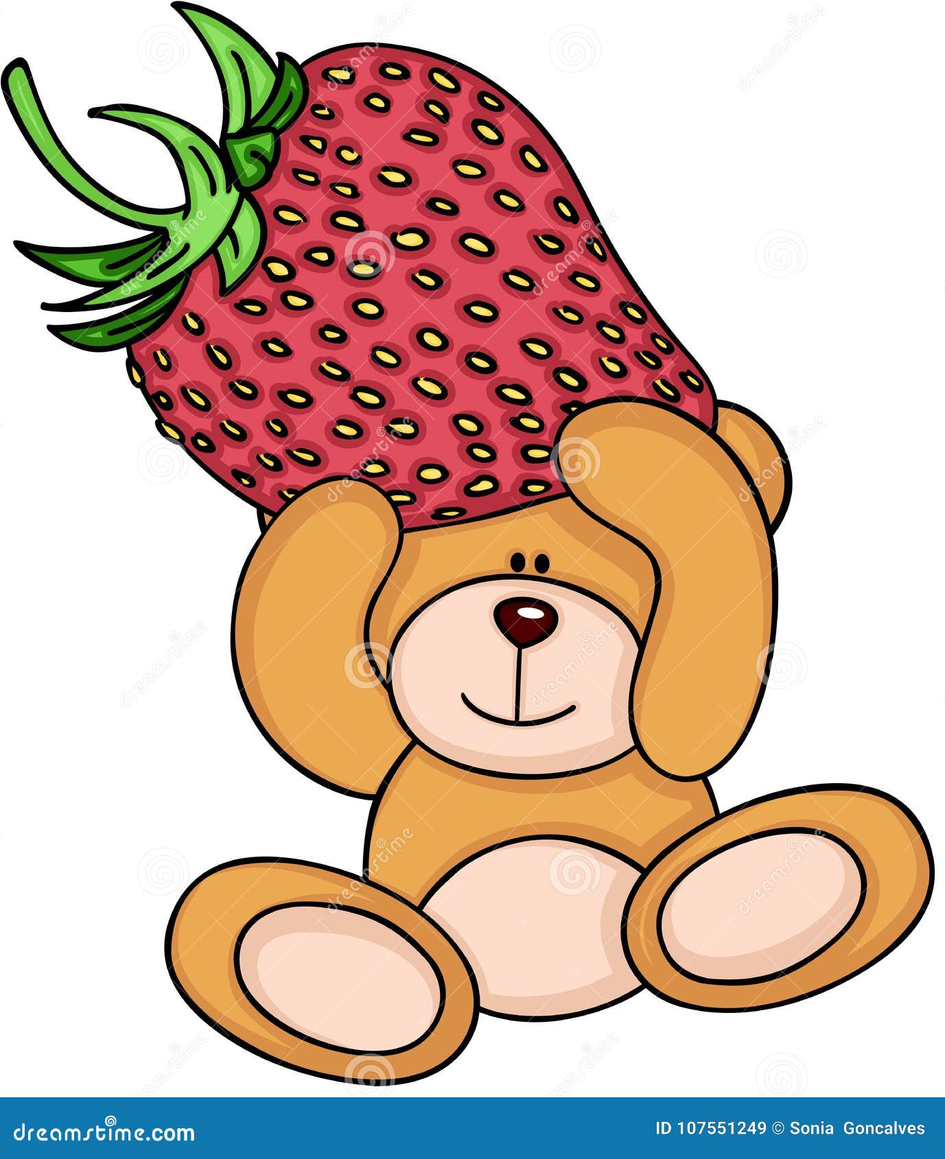 Teddy Bear Holding a Strawberry Stock Vector Illustration of cartoon