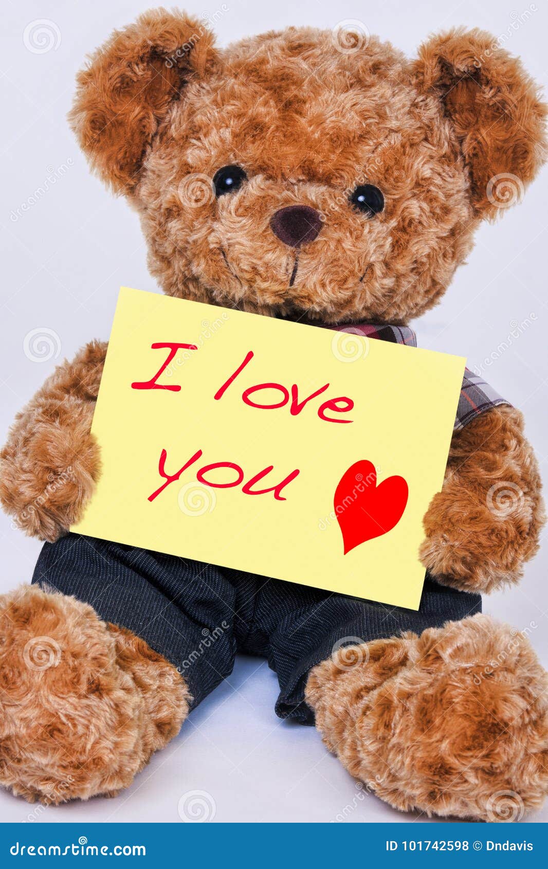 Teddy Bear Holding A Yellow Sign Saying I Love You Isolated On Stock Photo Image Of Affection Heart