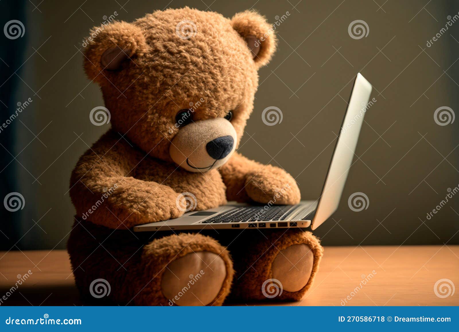 Teddy Bear with a Laptop. the Concept of Teaching Children by Computer Stock Illustration
