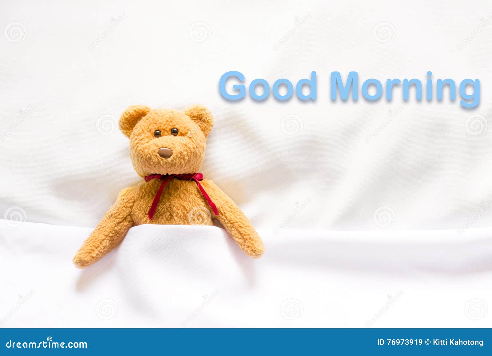 Teddy Bear Lying in the White Bed with Message 