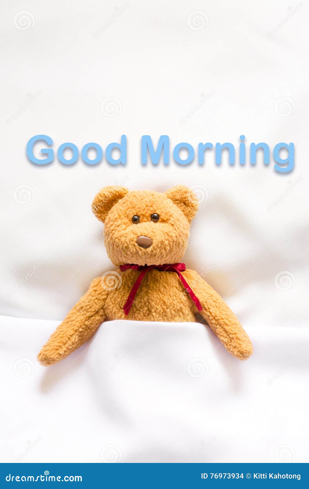 Teddy Bear Lying in the White Bed with Message