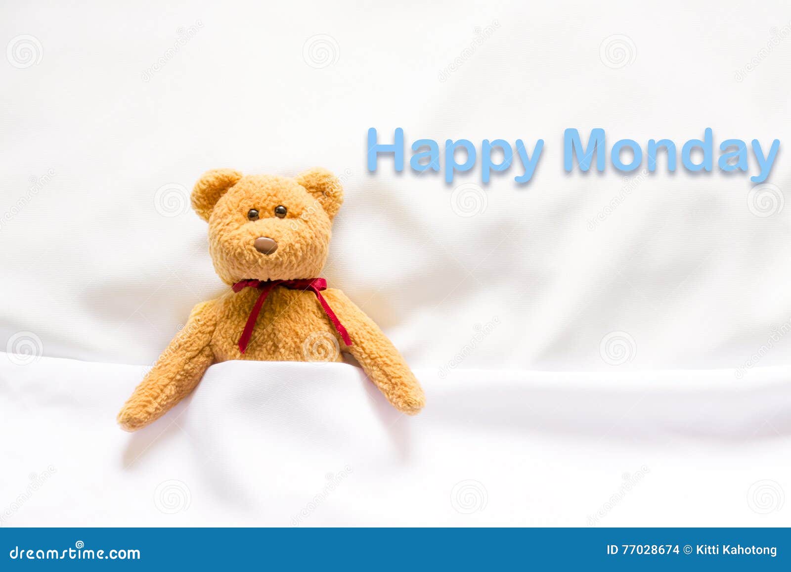 Teddy Bear Lying in the White Bed with Message " Happy Monday " Stock ...