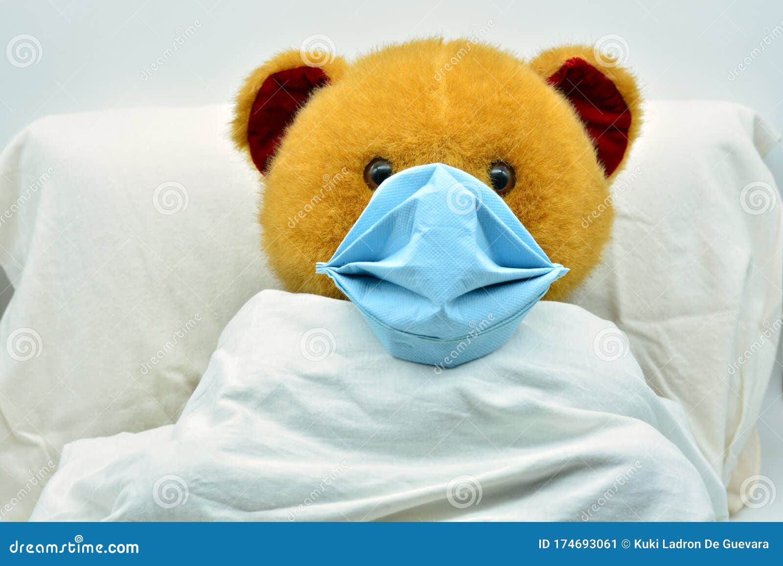 Teddy Bear With Mask Sick Of Coronavirus In A Hospital Stock
