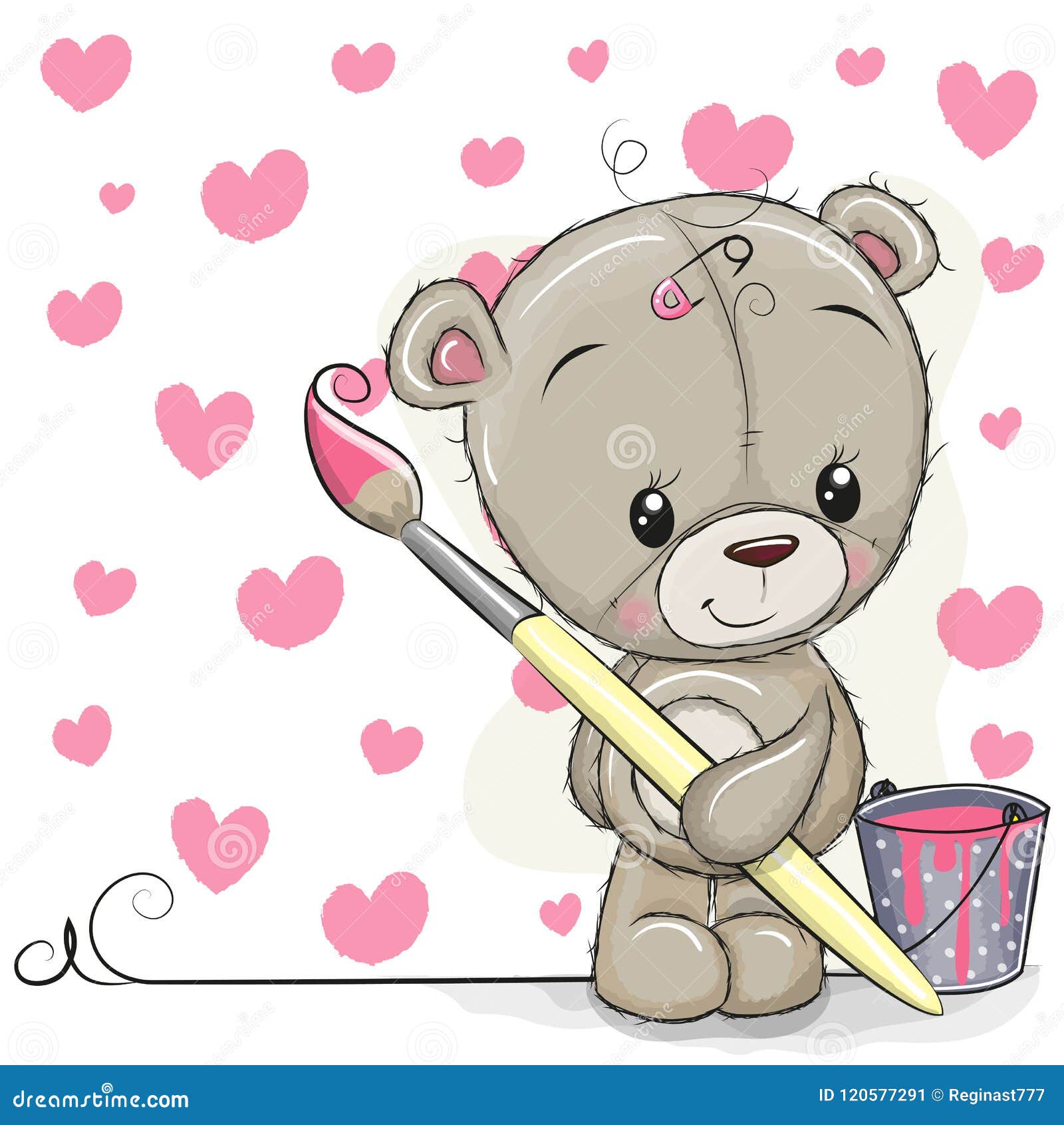 Teddy Bear Mit Bürste Ist Das Zeichnen Herzen Vektor Abbildung -  Illustration von kind, freundlich: 120577291