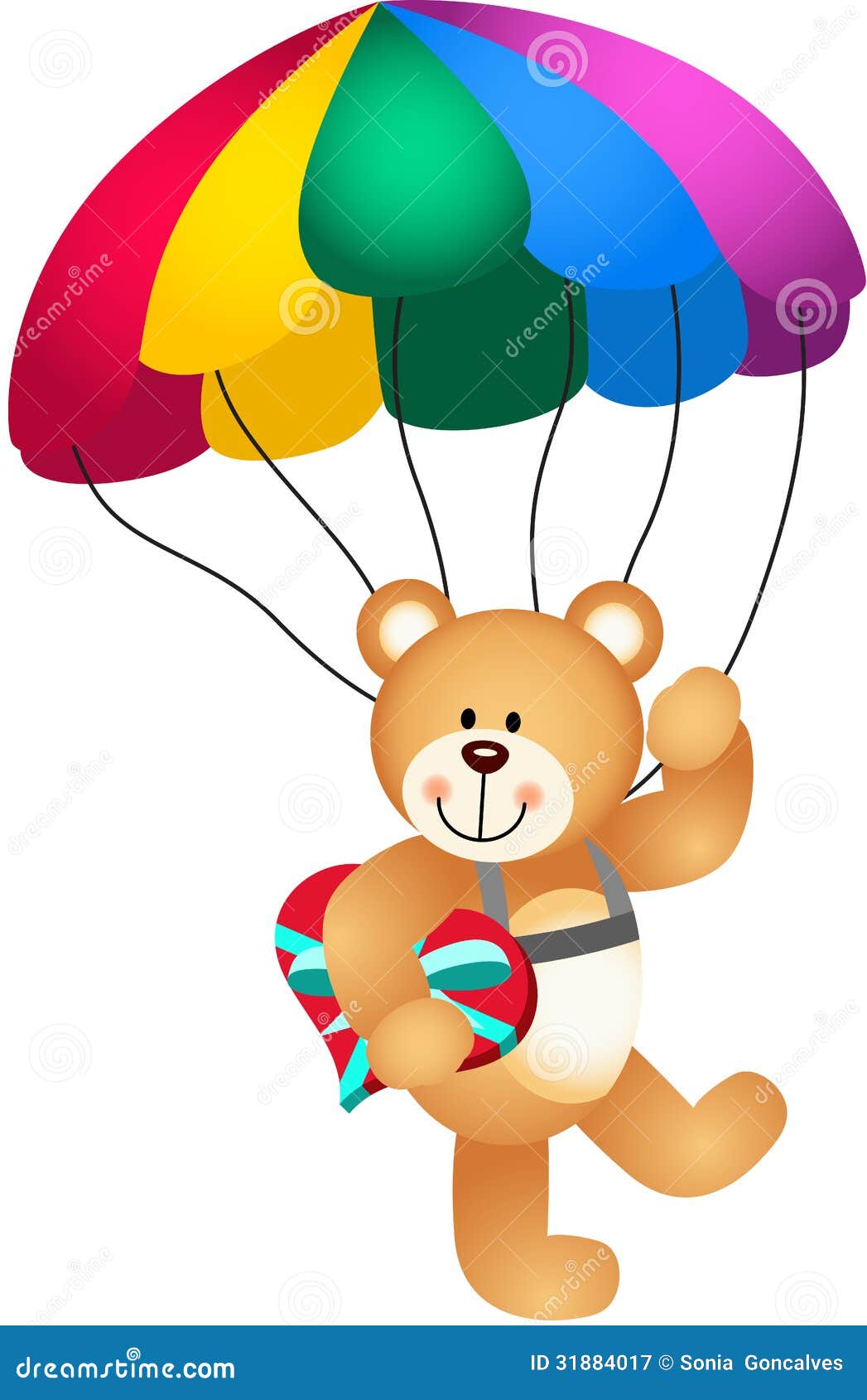 teddy bear parachute holding heart