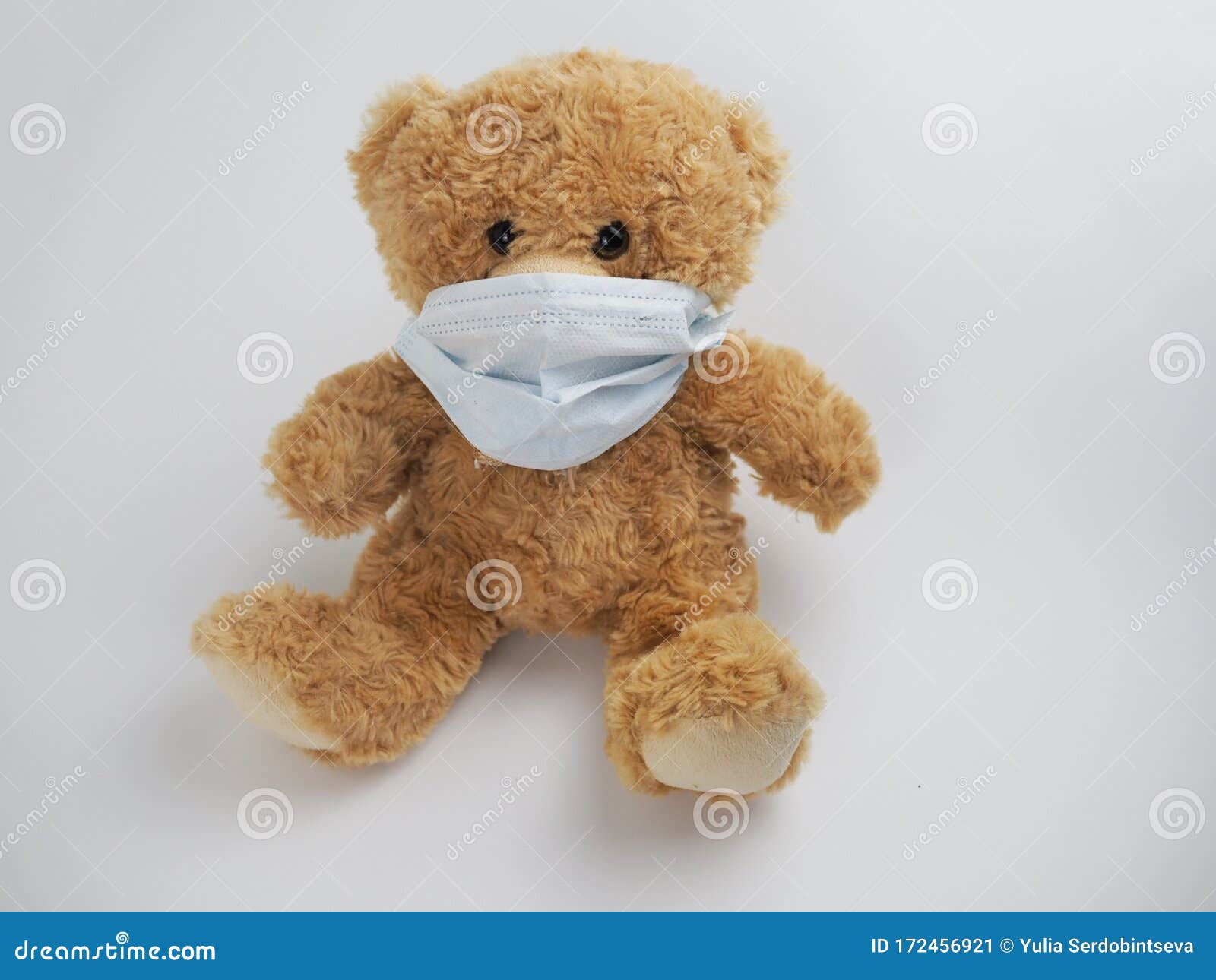 Teddy Bear With Protective Face Mask On White Background Stock