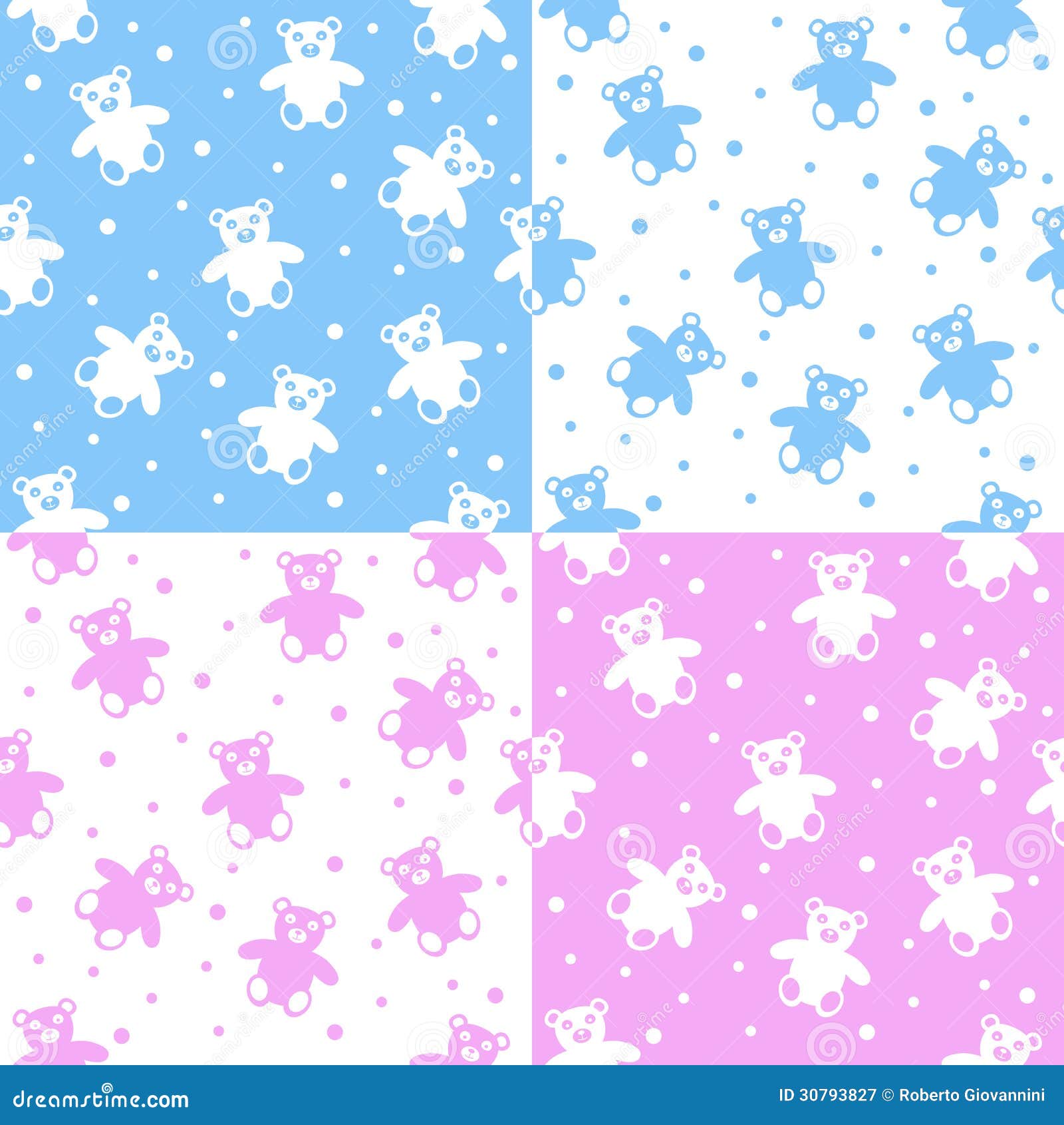 Teddy Bear Seamless Patterns. Abstrakte nahtlose Muster mit Teddybären für Jungen und Mädchen. Nützlich auch als Gestaltungselement für die Beschaffenheits-, Muster- oder Geschenkverpackung.