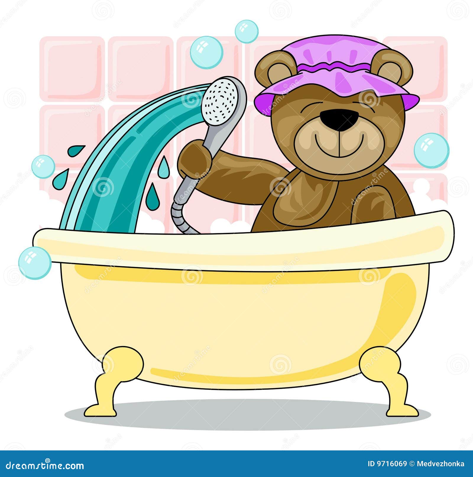 Teddy Bear Showering in Bath Stock Vector Illustration of colorful