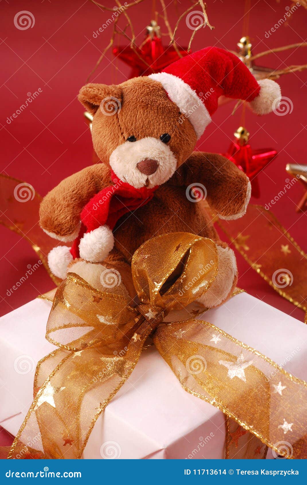 Teddy Bear Sitting on Gift Box Stock Photo Image of present, gift