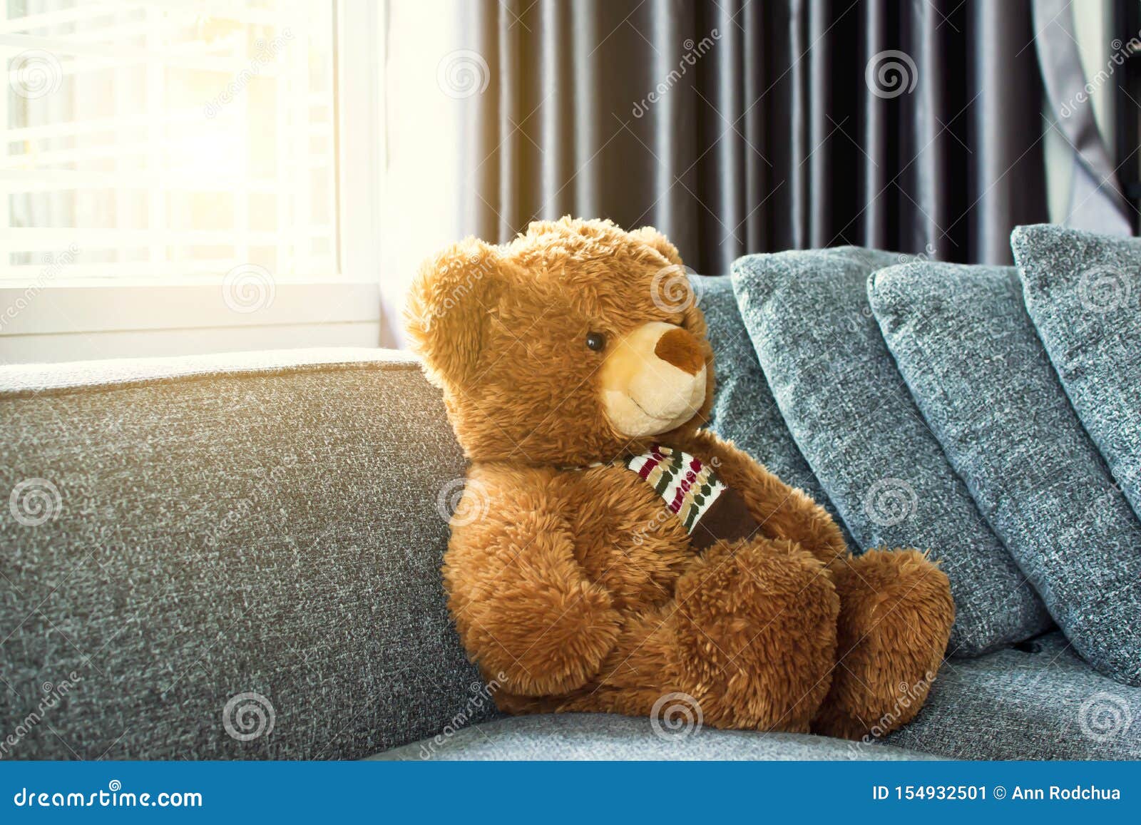 A Teddy Bear on Sofa in Living Room Stock Image Image of little, cute