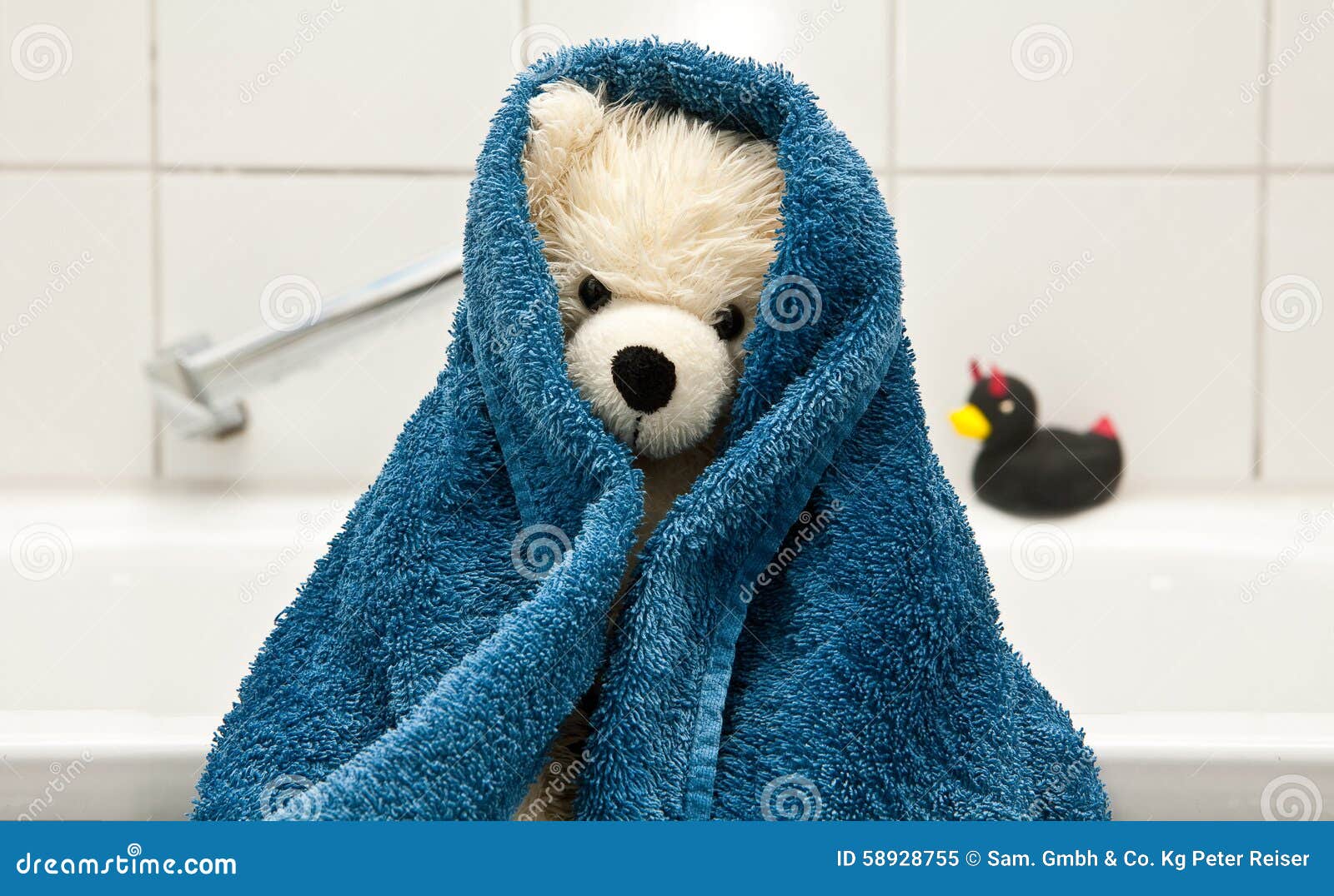 Teddy bear Taking a bath stock image. Image of cuddly 58928755