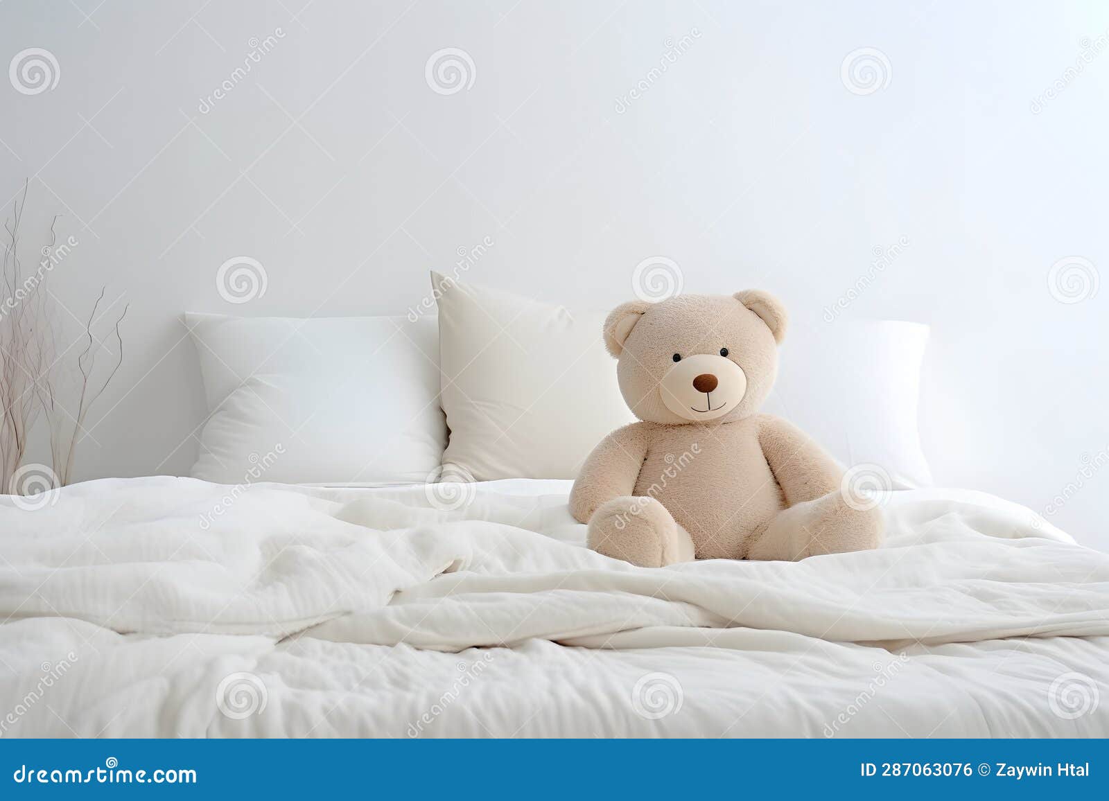 Teddy Bear Toy on the Clean Bed Stock Illustration Illustration of