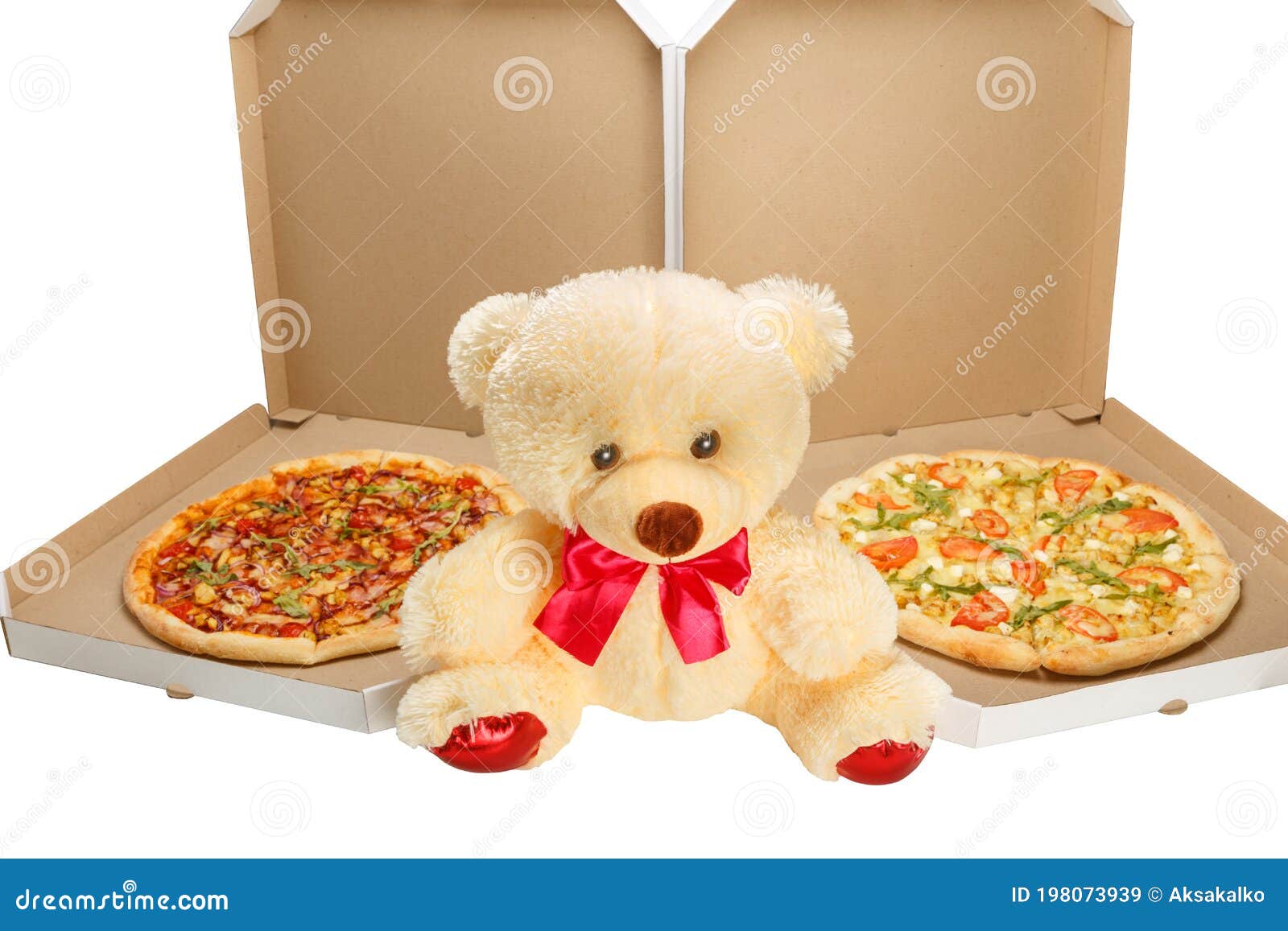 A Teddy Bear with Two Pizzas Stock Image Image of italian, food