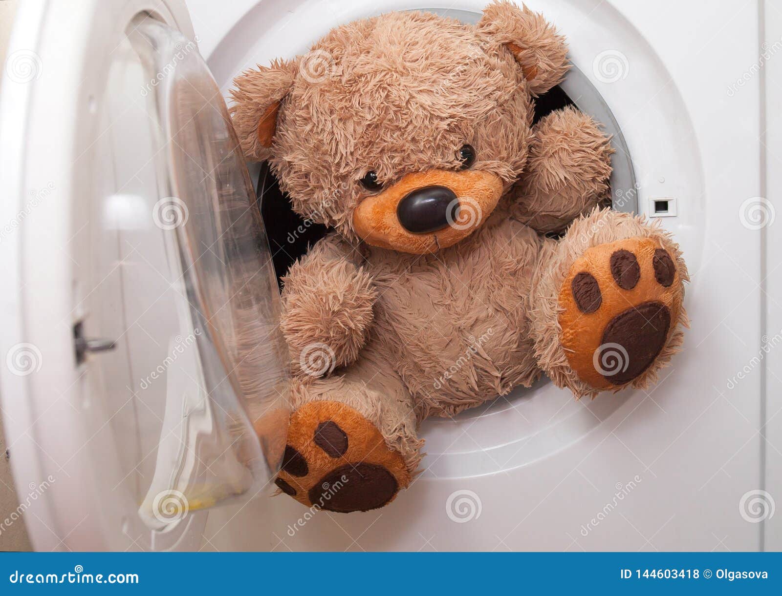 washing teddy bear in washing machine