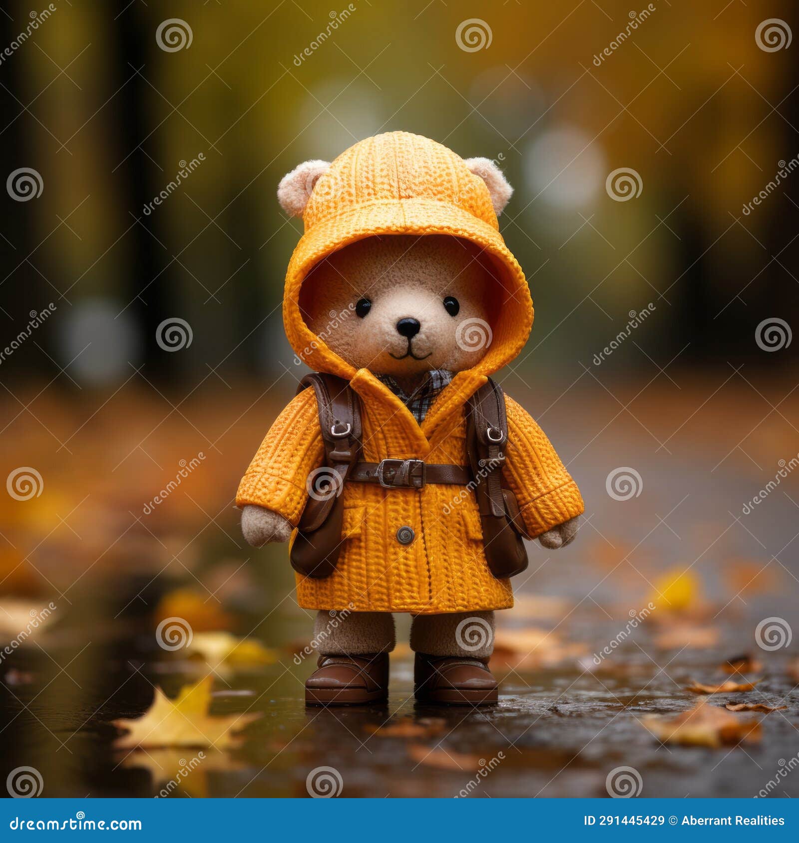 A Teddy Bear Wearing an Orange Raincoat Stock Illustration