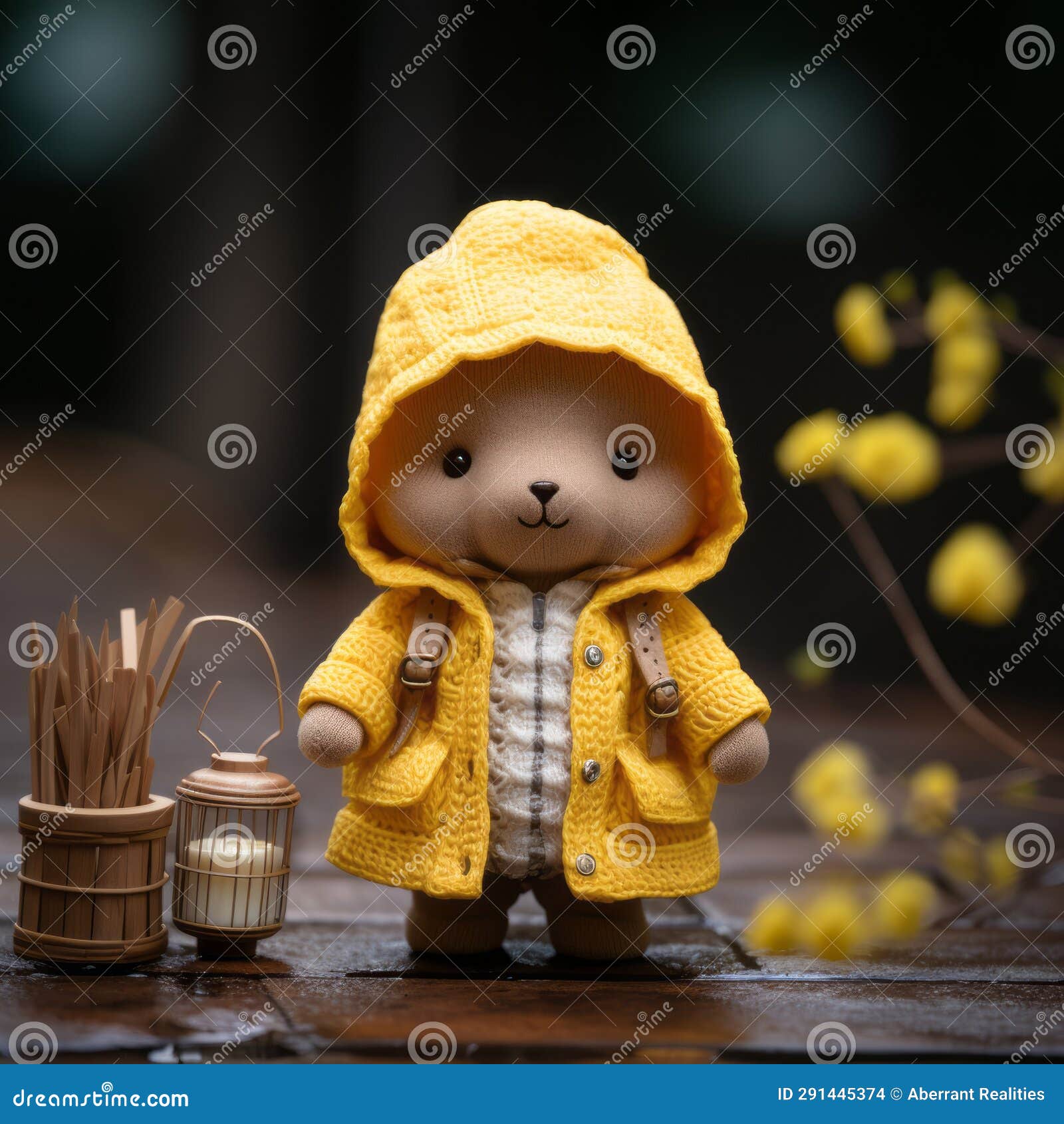 A Teddy Bear Wearing a Yellow Raincoat Stock Illustration