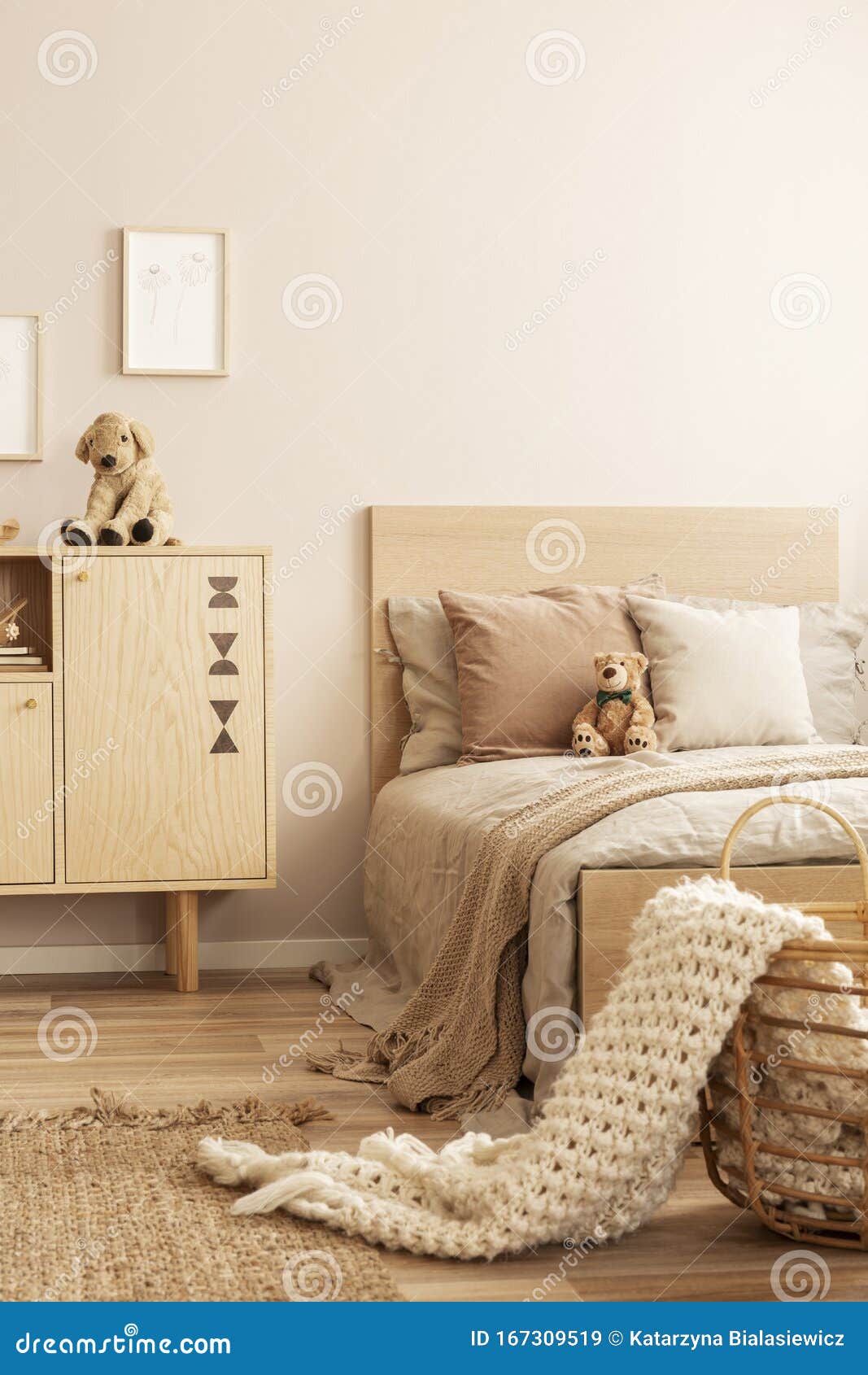 Teddy Bear on Wooden Commode Next To Single Bed Stock Image Image of house, comfy 167309519