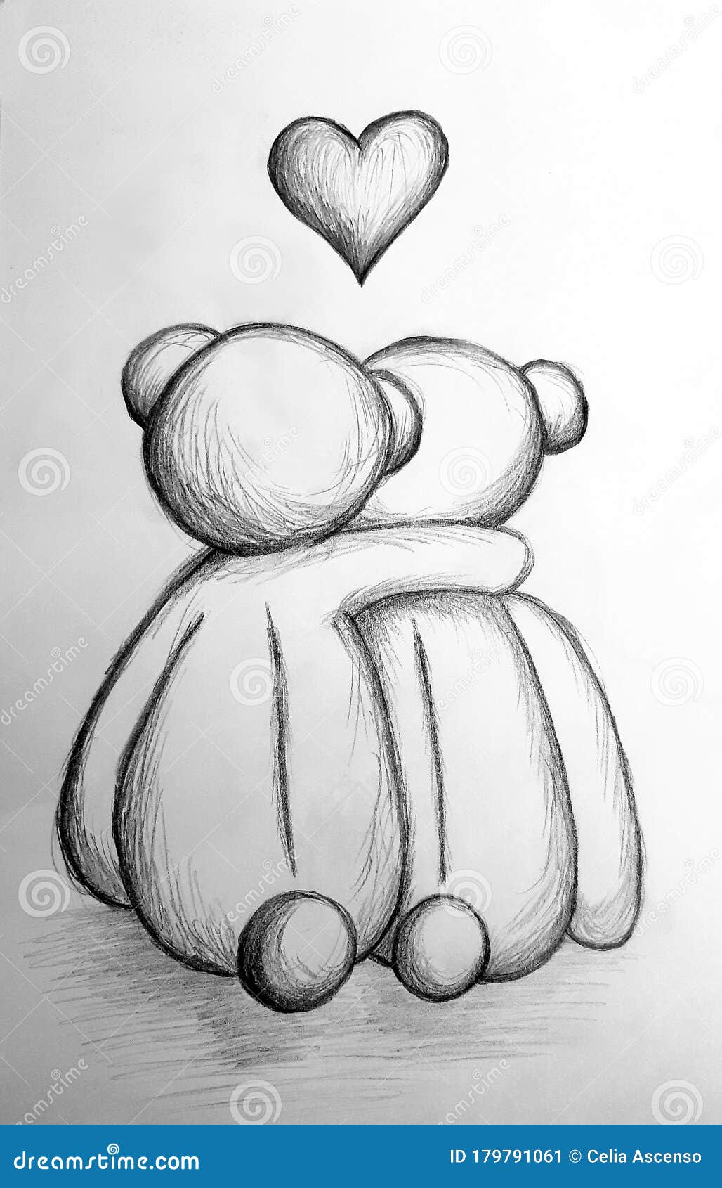 Teddy Bears Hugging Pencil Drawing Stock Illustration